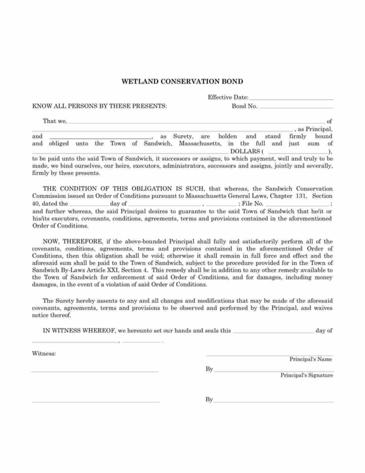 Massachusetts Wetland Conservation Bond Form