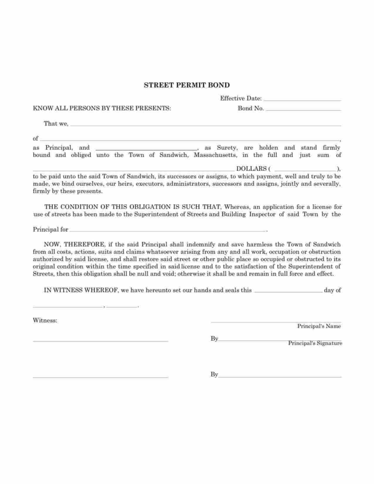 Massachusetts Street Permit Bond Form