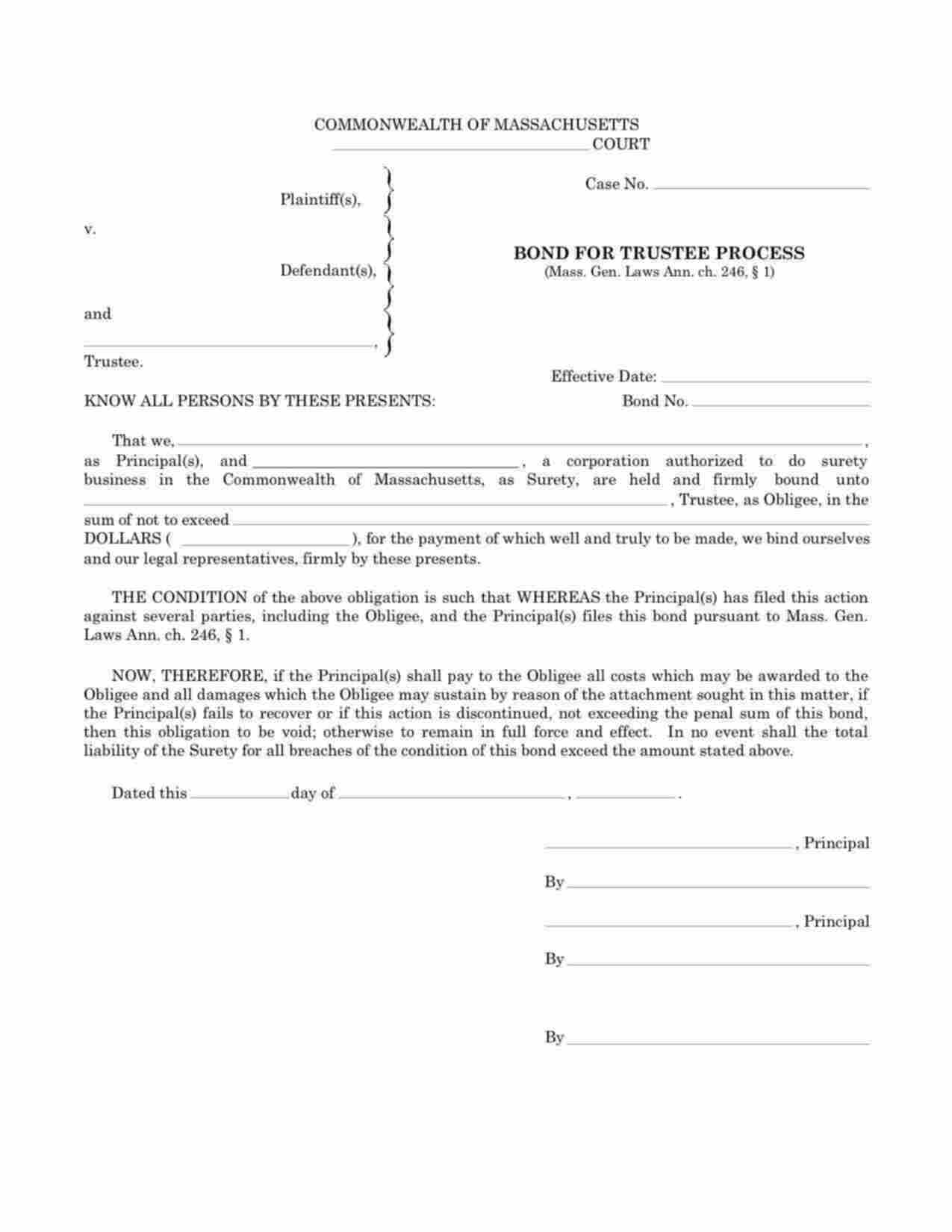 Massachusetts Trustee Process Bond Form