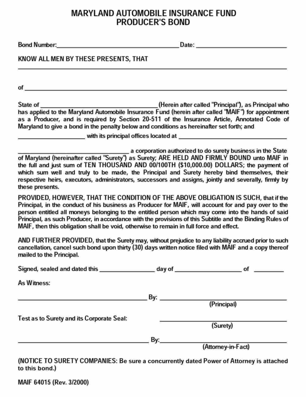 Maryland Automobile Insurance Fund Producer Bond Form