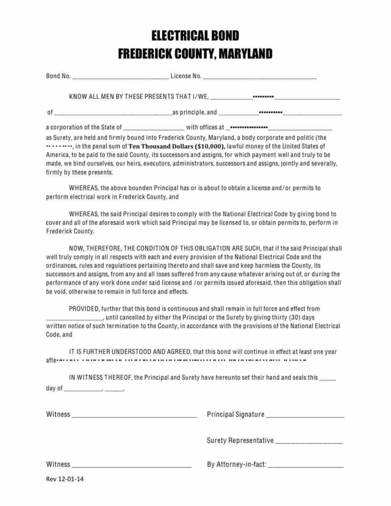 Maryland Electrical Bond Form