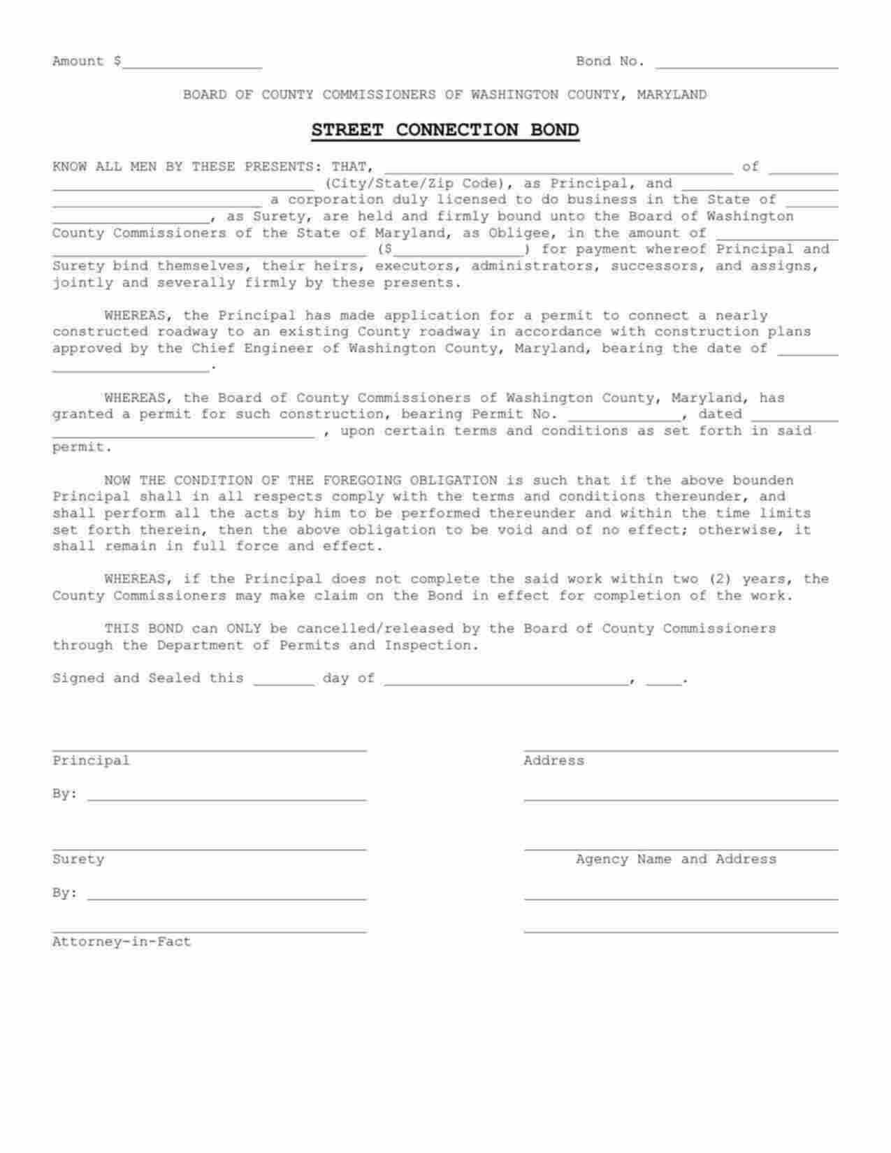 Maryland Street Connection Bond Form