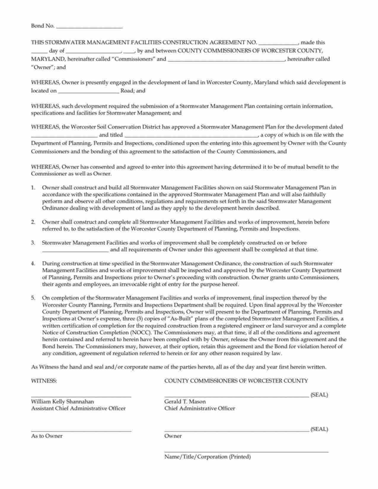 Maryland Stormwater Management Bond Form