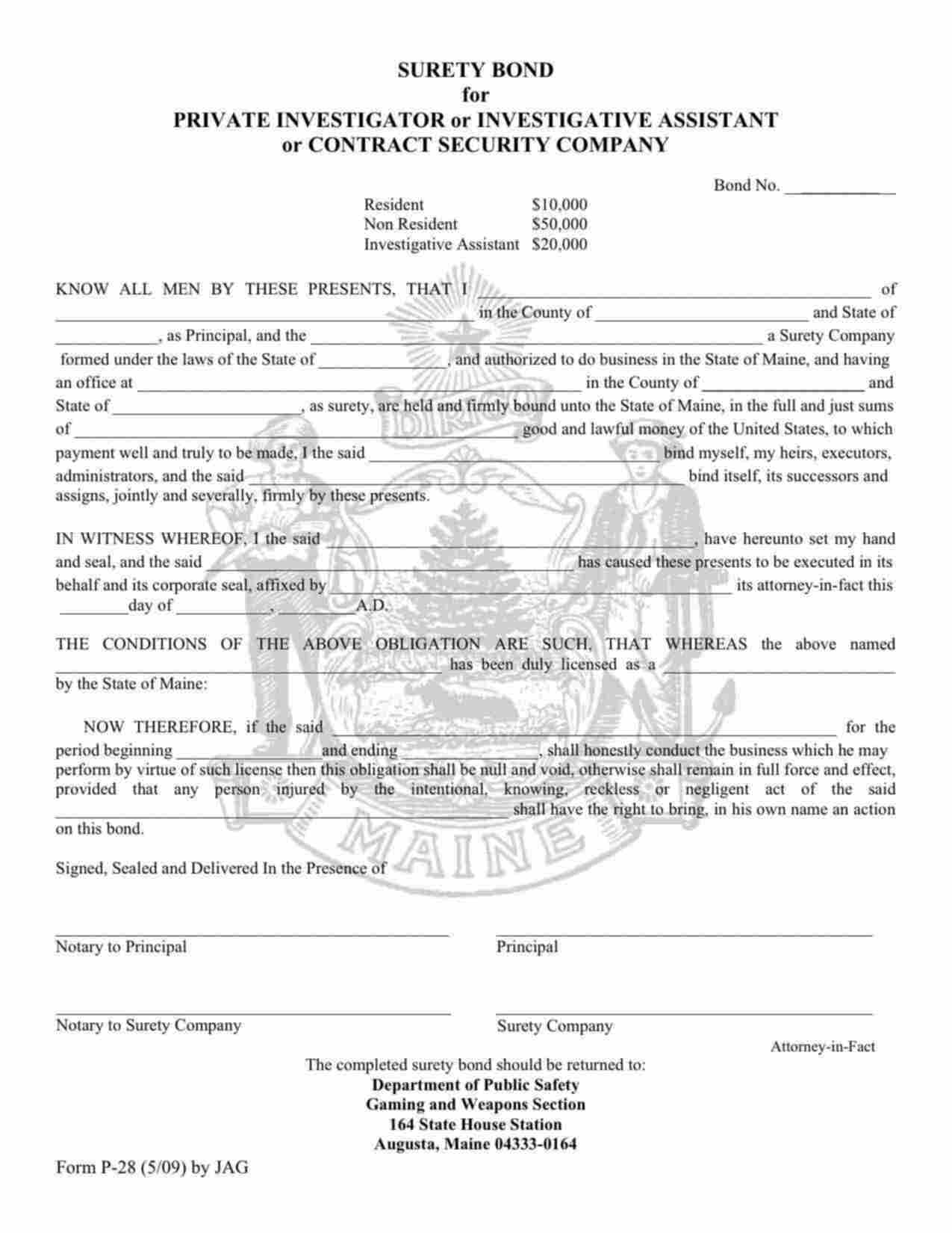 Maine Investigative Assistant Bond Form