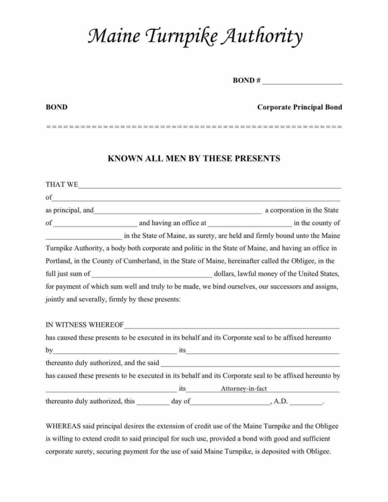 Maine Turnpike Toll Bond Form