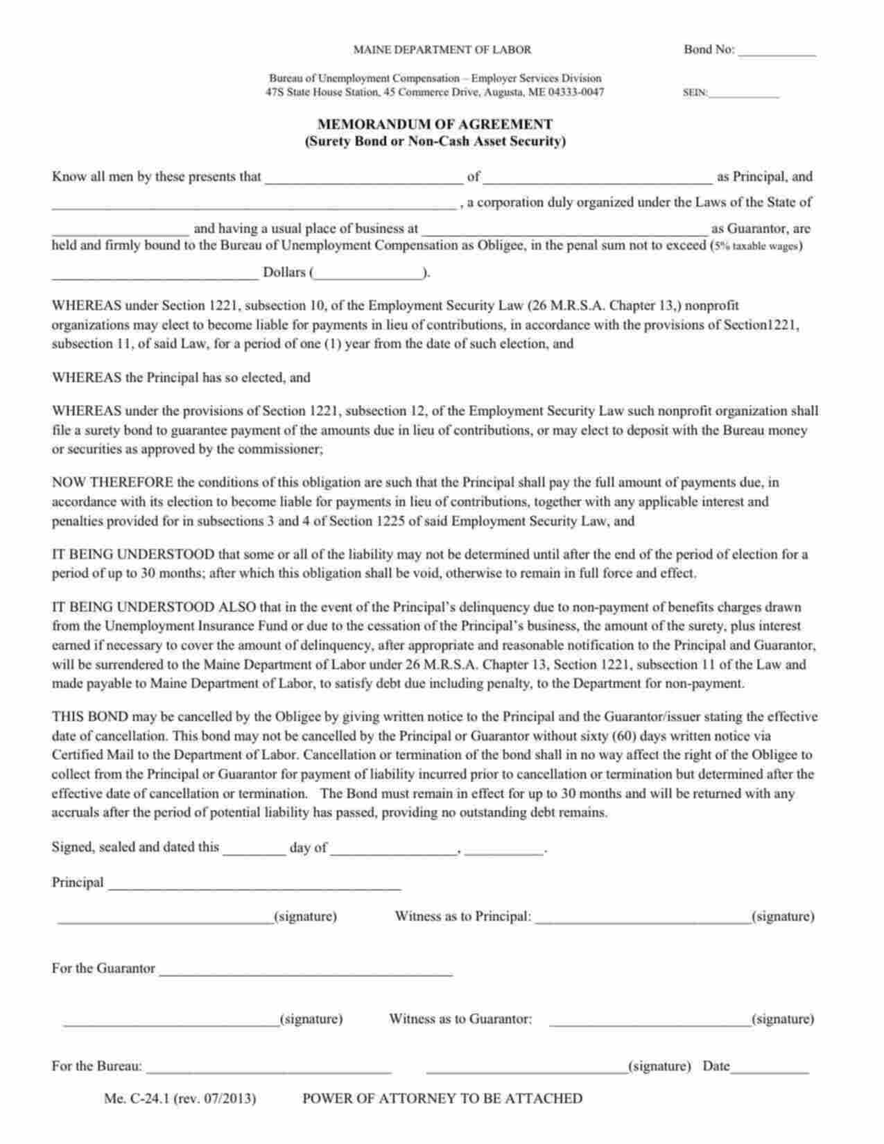 Maine Payments in Lieu of Contributions (Unemployment Compensation) Bond Form