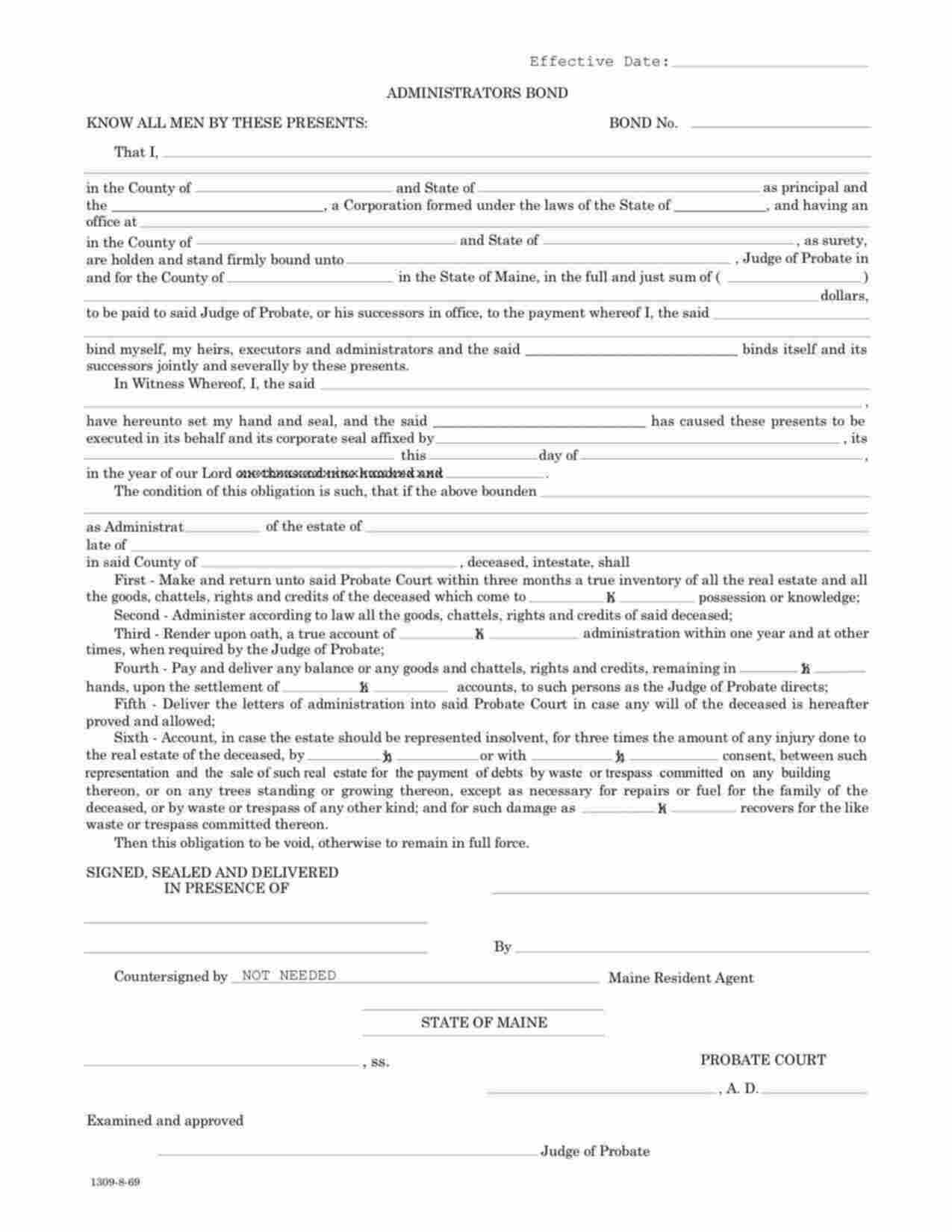 Maine Administrator/Executor Bond Form