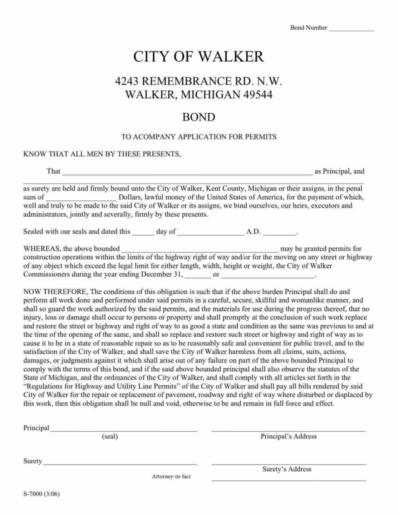 Michigan Highway Permit Bond Form