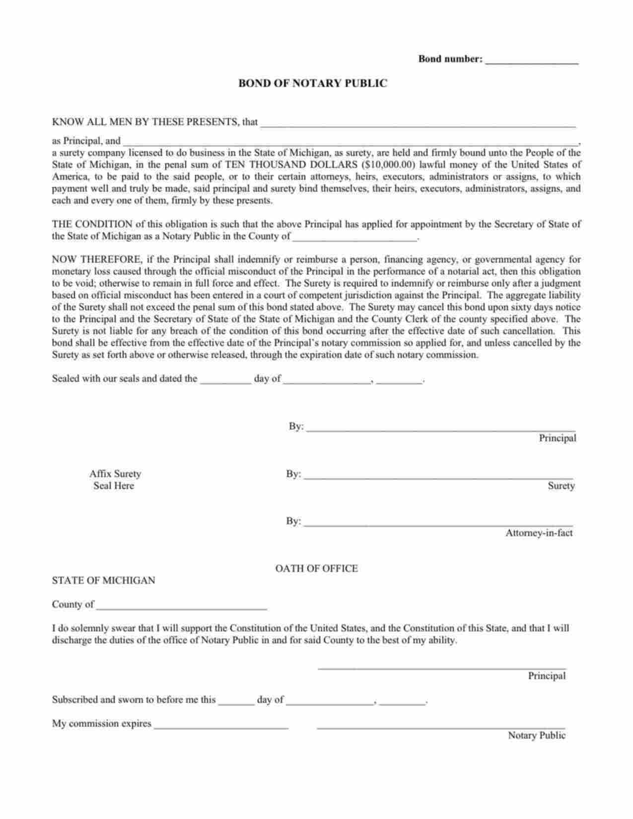 Michigan Notary Public Bond Form