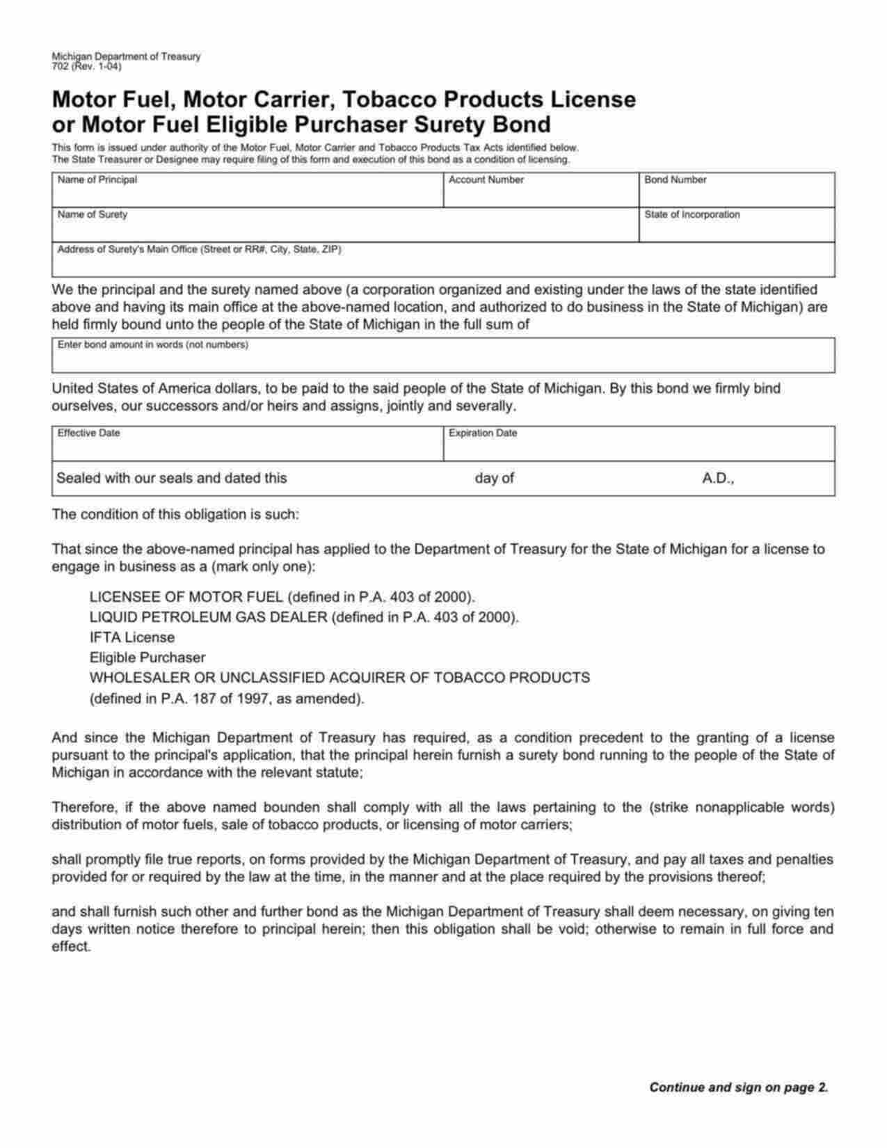 Michigan IFTA License Bond Form