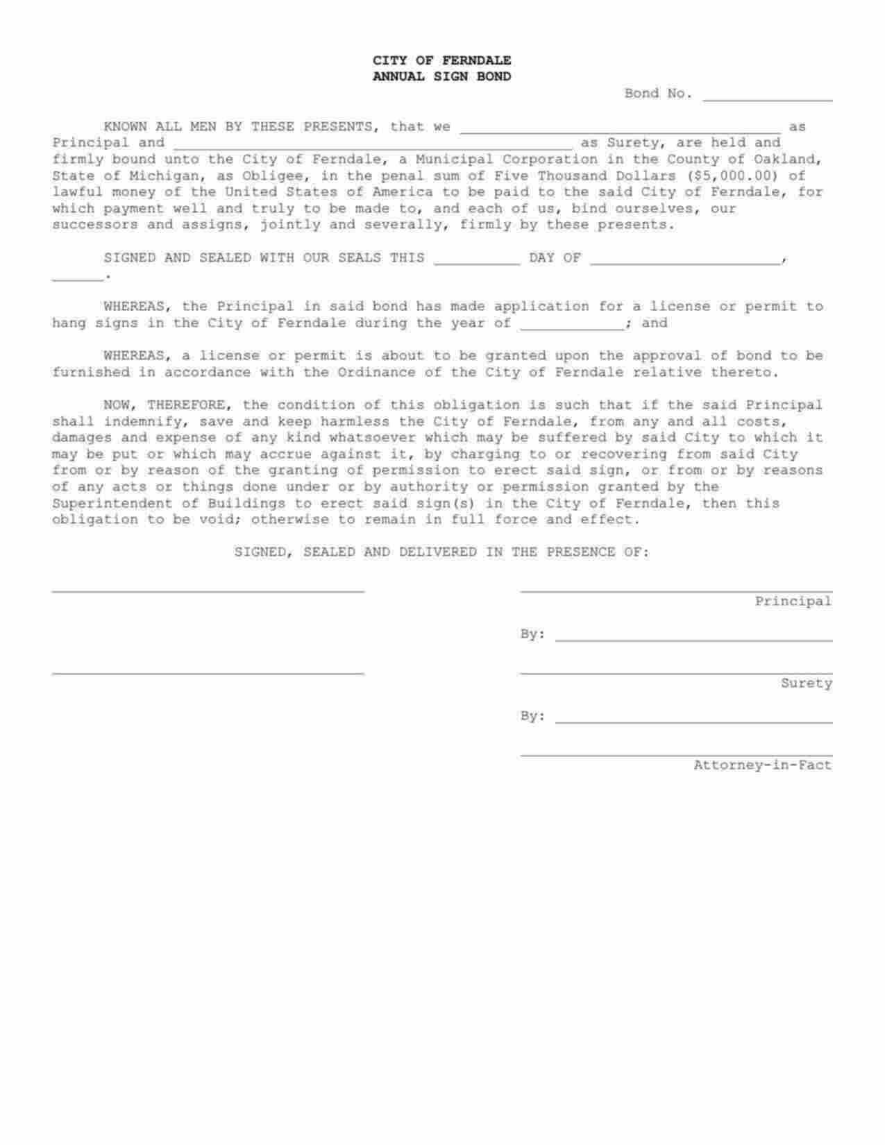 Michigan Annual Sign Bond Form