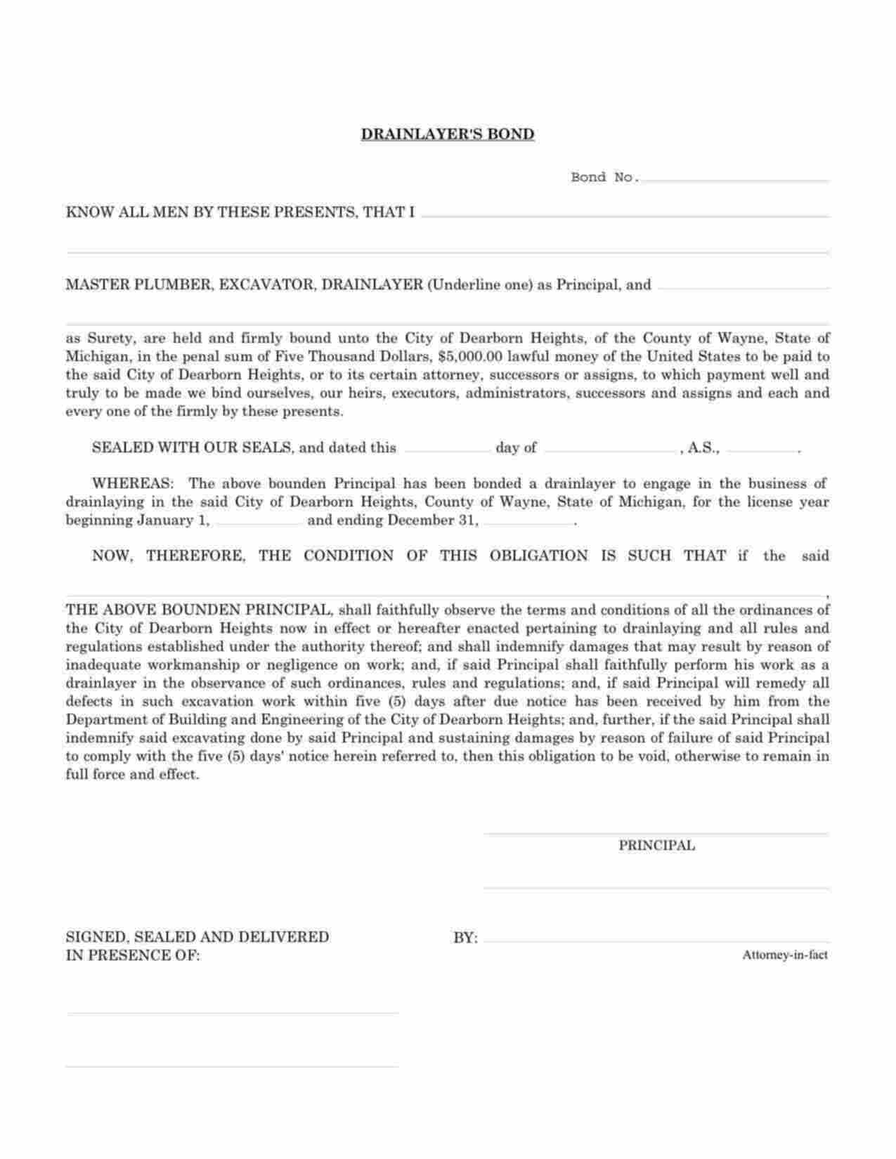 Michigan Drainlayer Bond Form