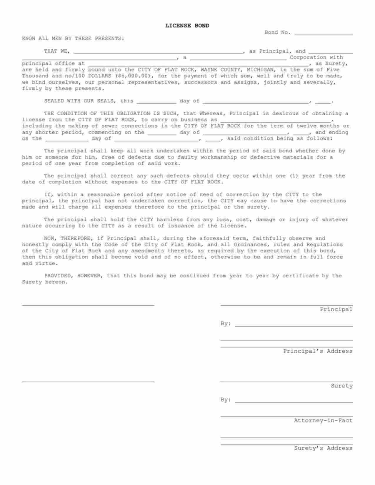 Michigan License/Permit Bond Form