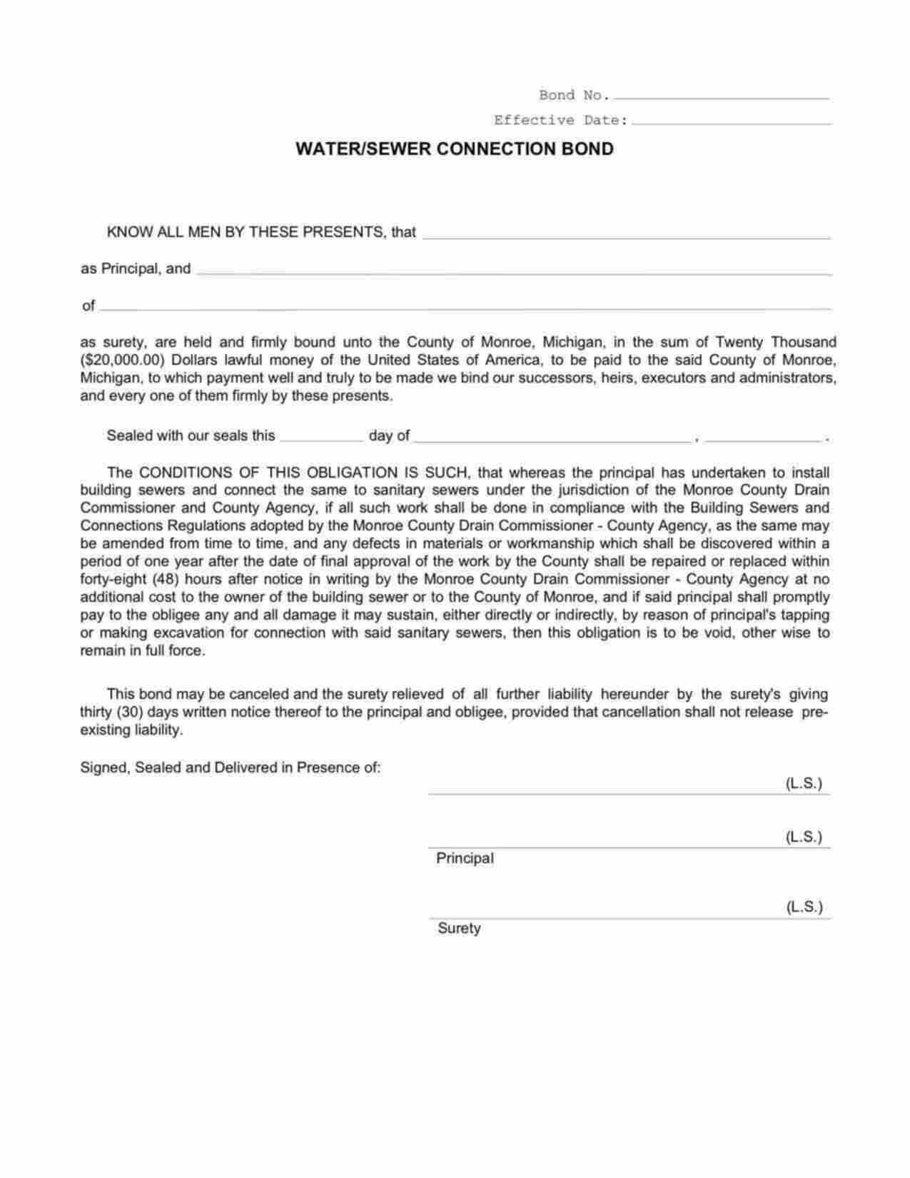 Michigan Water/Sewer Connection Bond Form