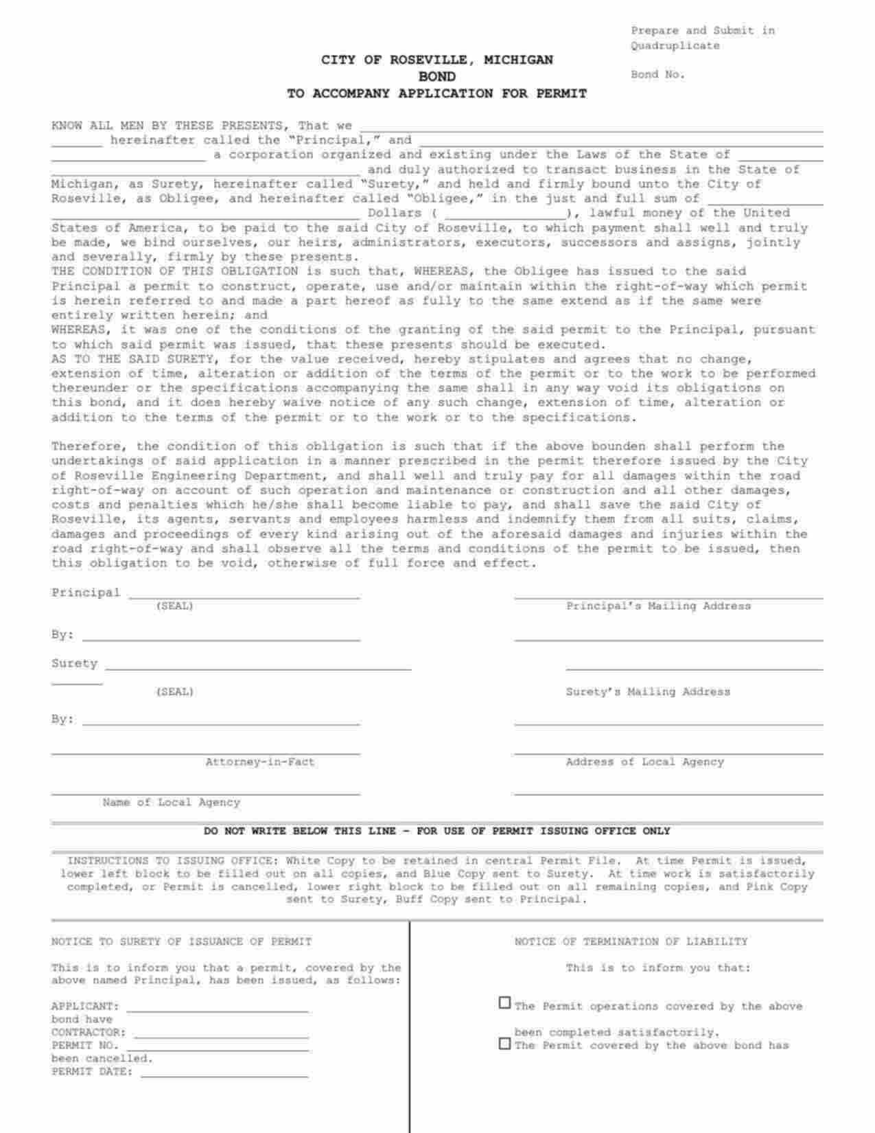 Michigan Right-of-Way Permit Bond Form