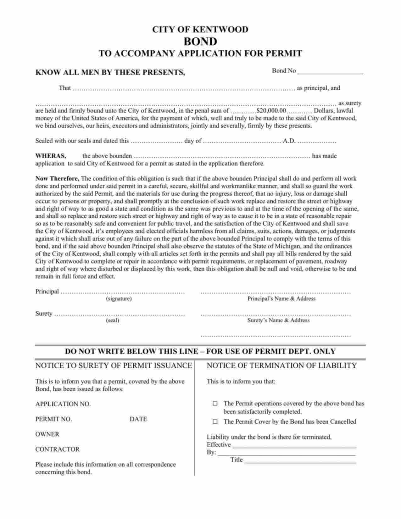 Michigan Highway Permit Bond Form