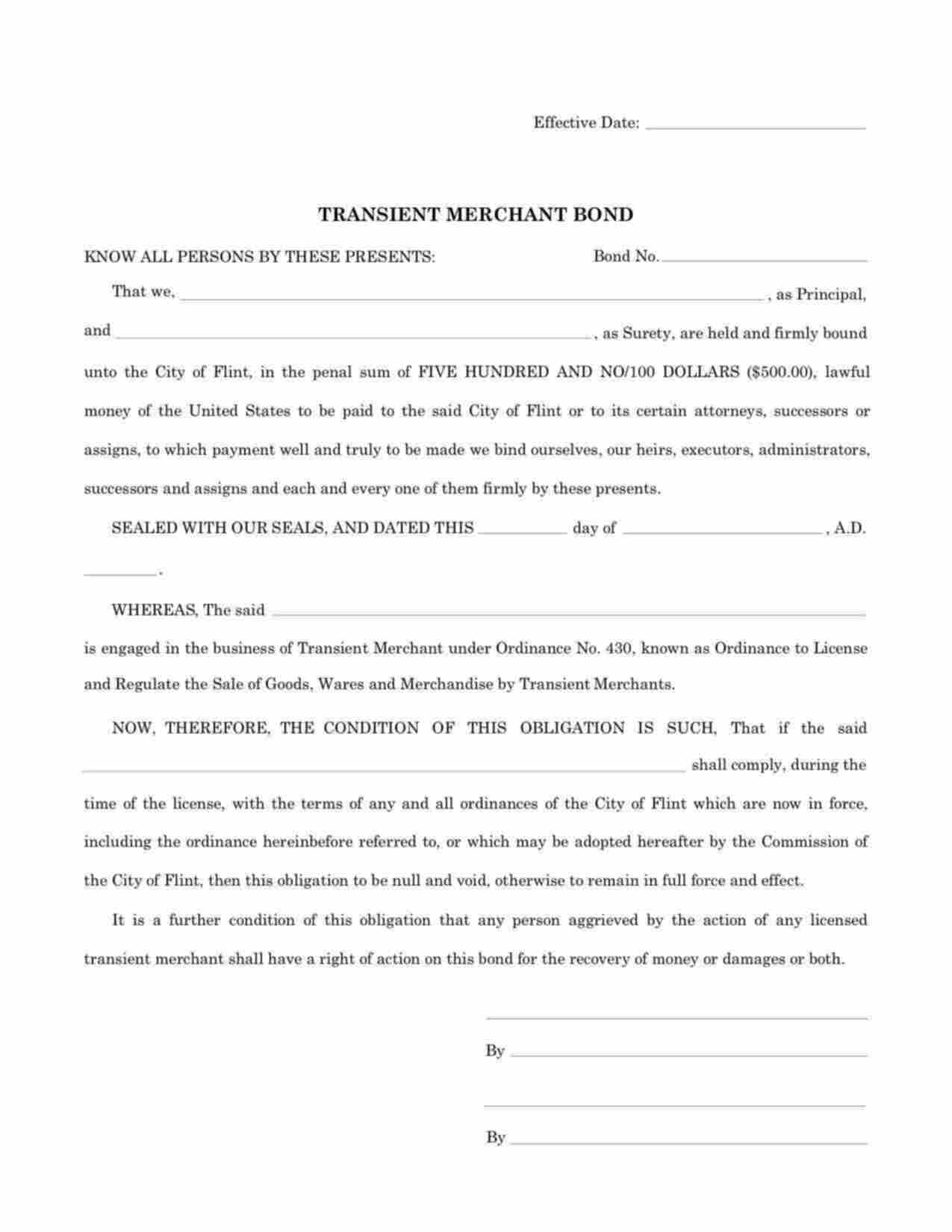 Michigan Transient Merchant Bond Form