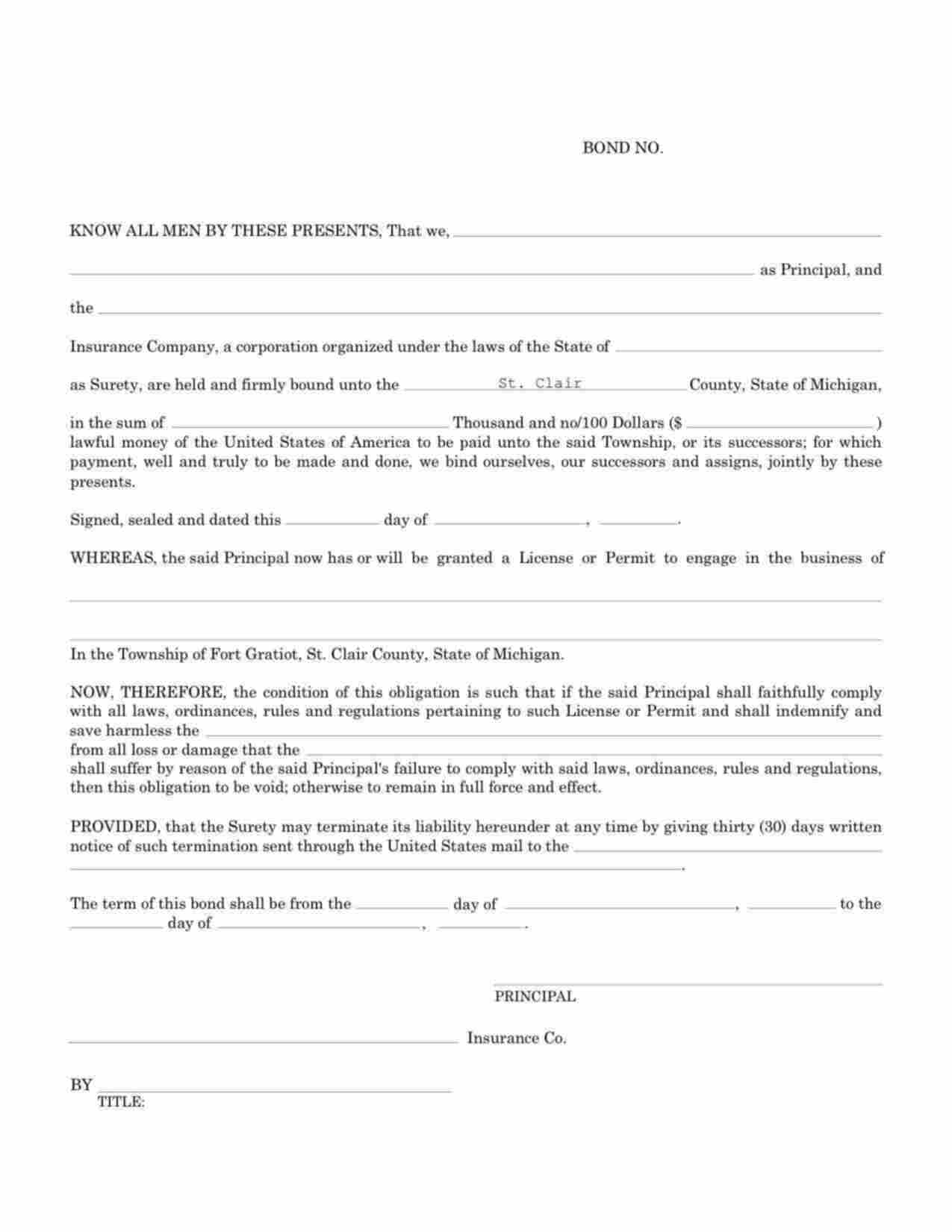 Michigan License/Permit Bond Form