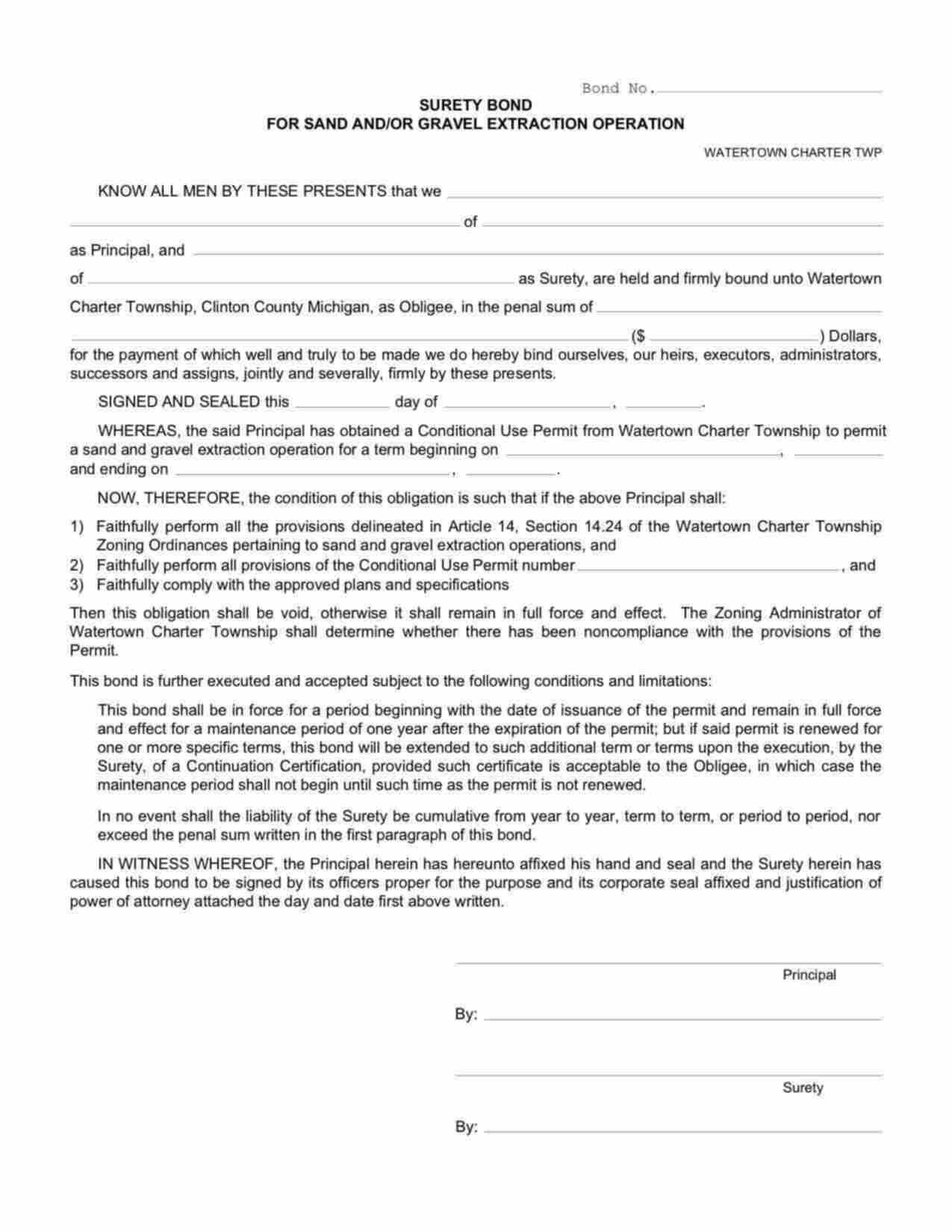 Michigan Sand and/or Gravel Extraction Operation Bond Form