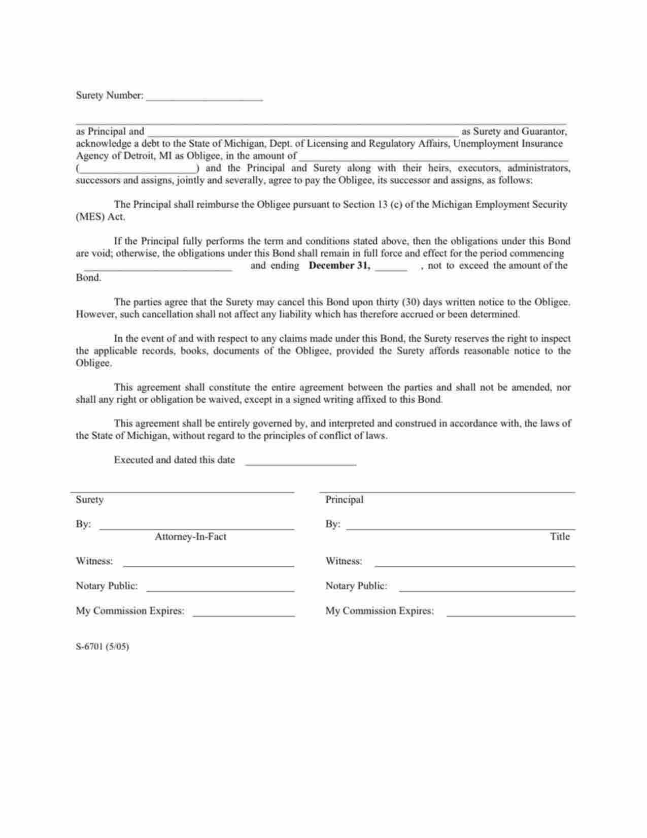 Michigan Unemployment Compensation Bond Form