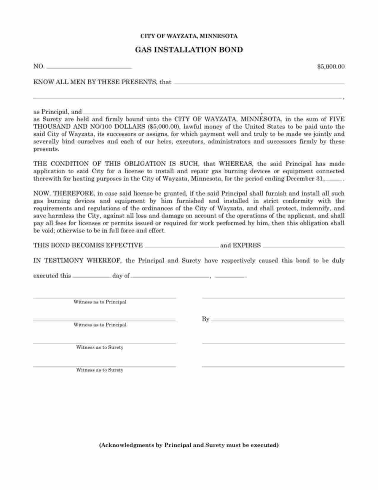 Minnesota Gas Installation Bond Form