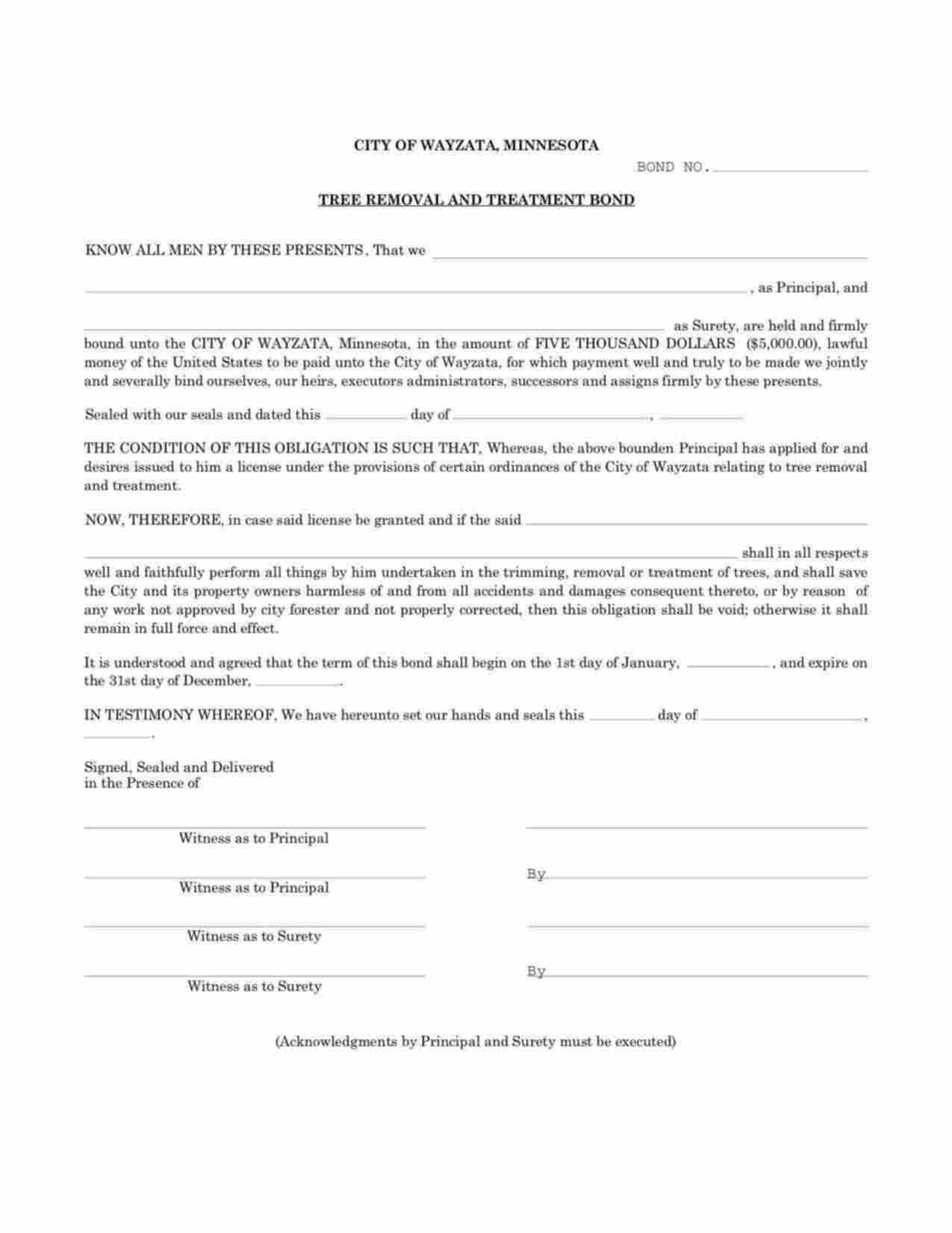 Minnesota Tree Removal and Treatment Bond Form