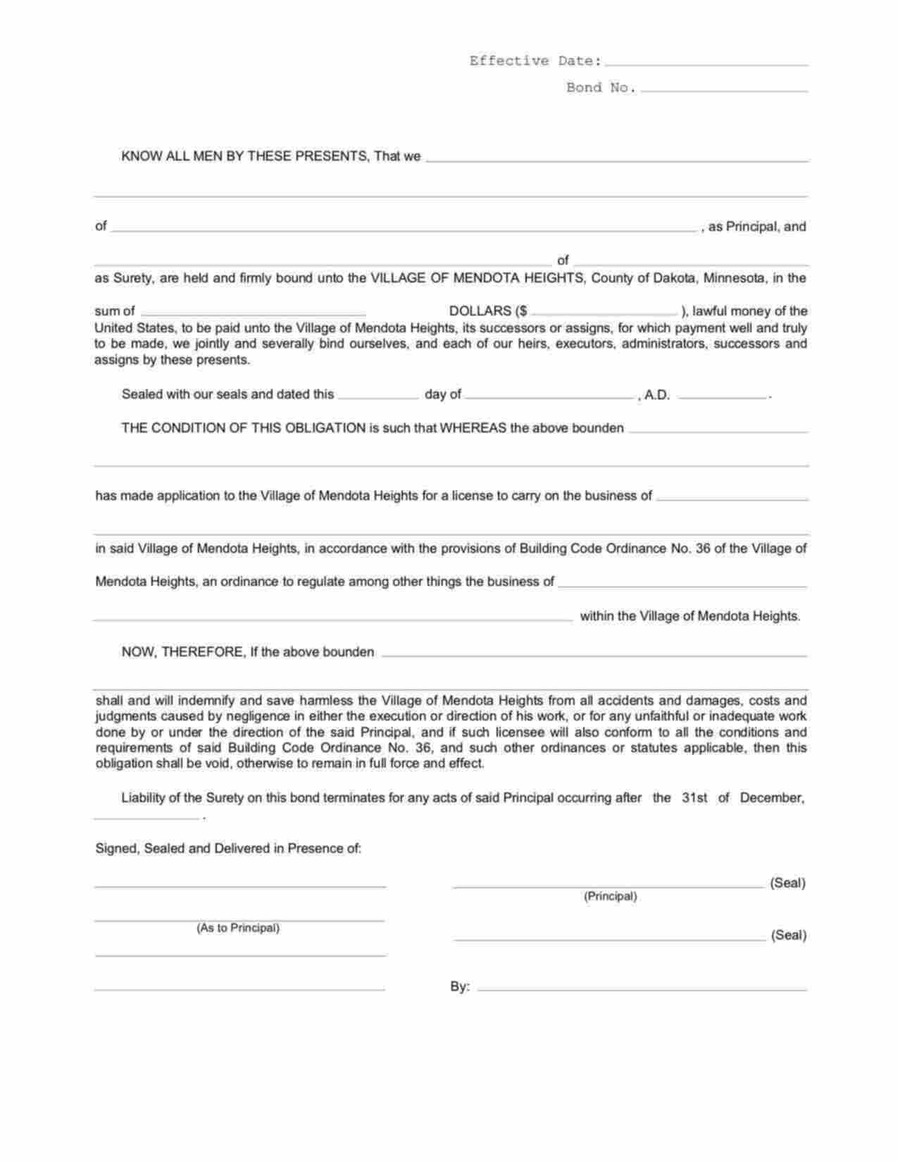 Minnesota License Bond Form