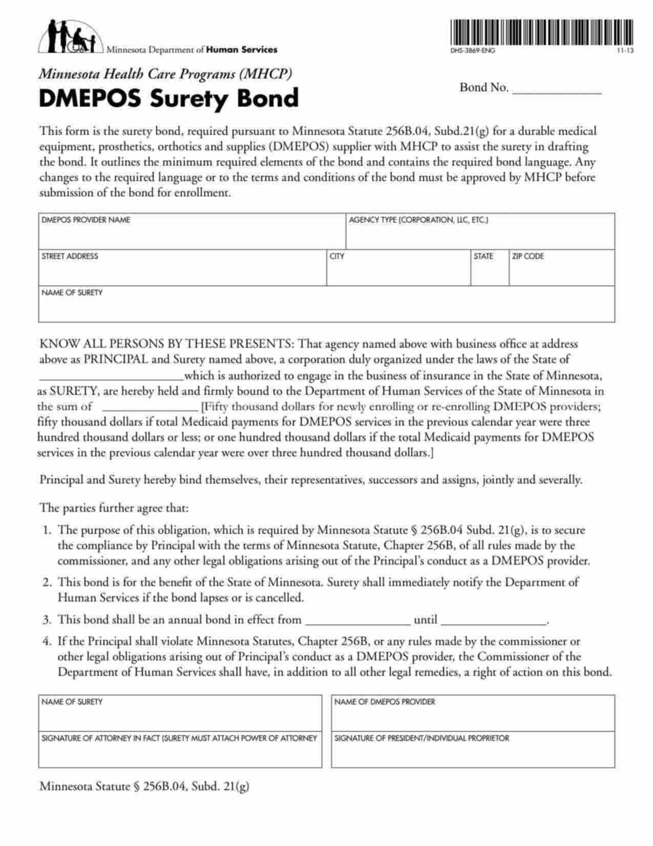 Minnesota Medicaid DMEPOS Supplier Bond Form