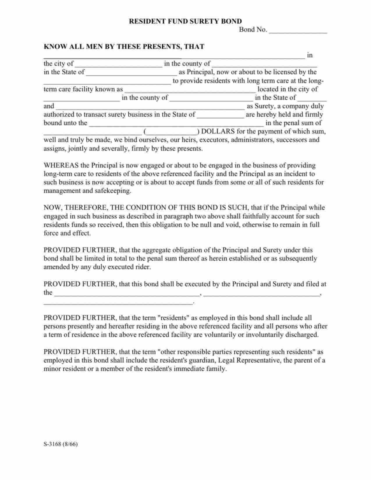 Minnesota Nursing Home - Resident Fund Bond Form