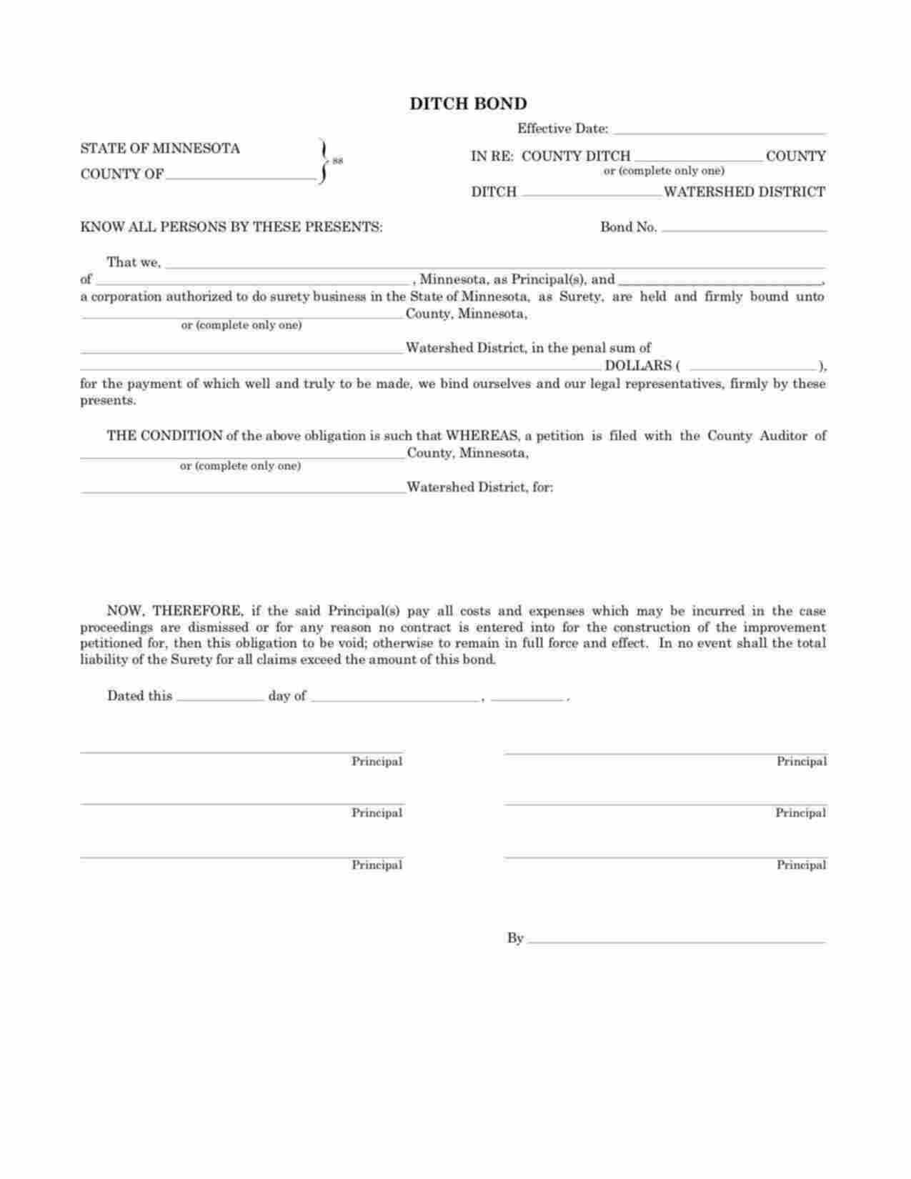Minnesota Ditch Petition - Watershed District Bond Form