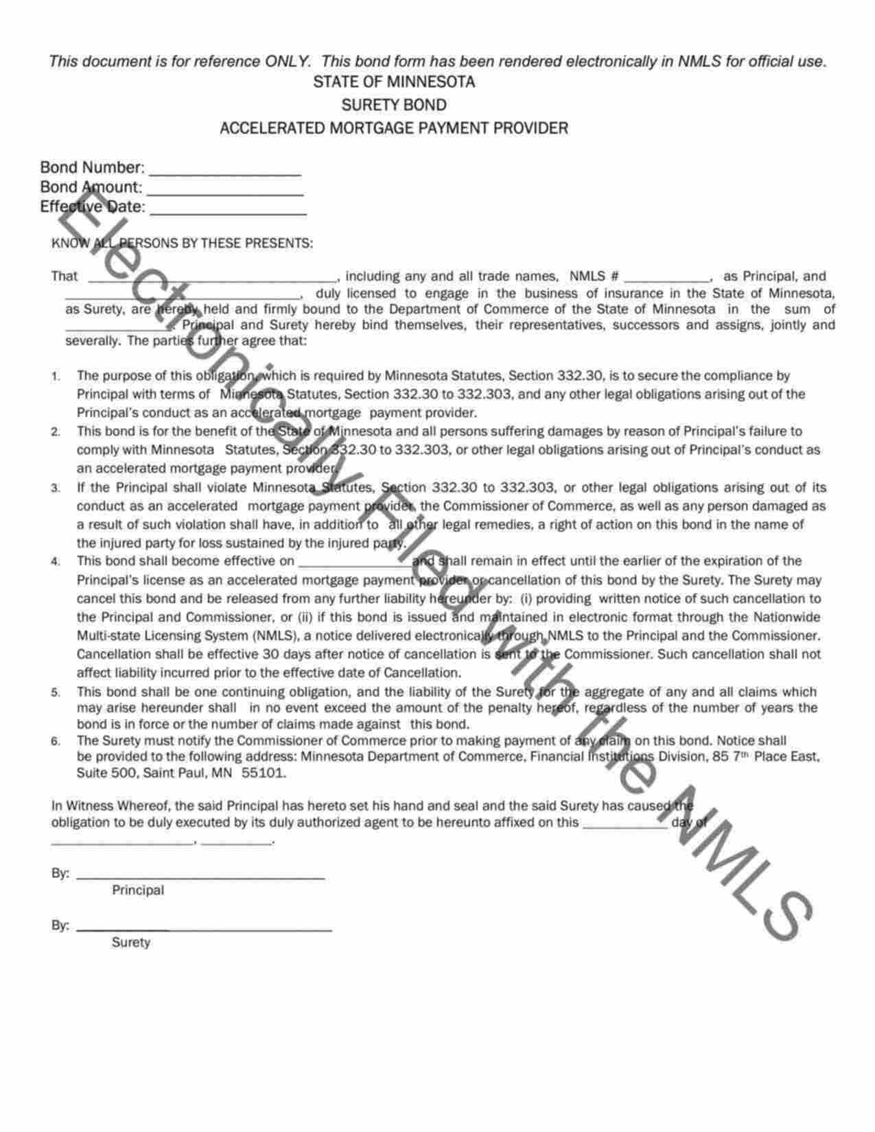 Minnesota Accelerated Mortgage Payment Provider Bond Form