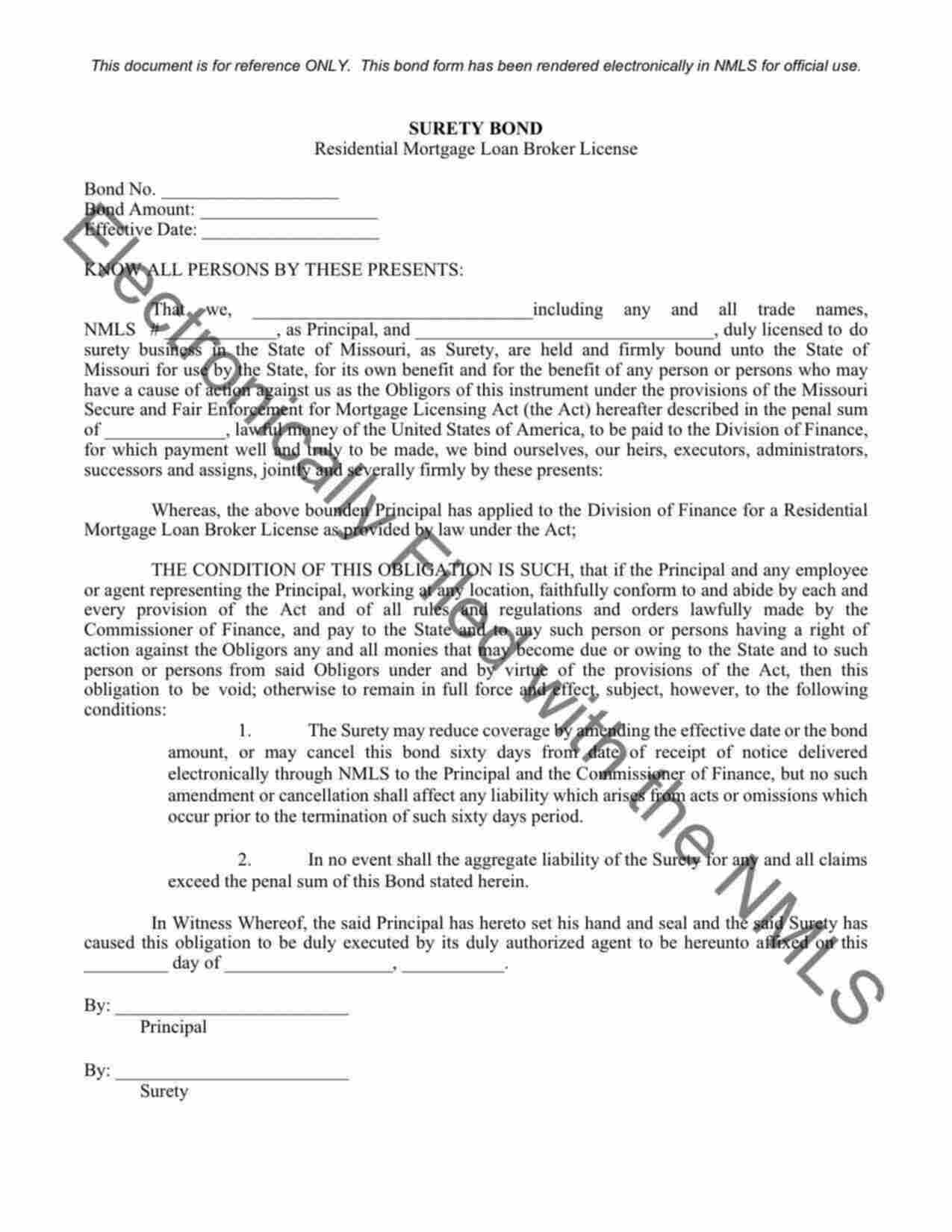 Missouri Mortgage Company License Bond Form