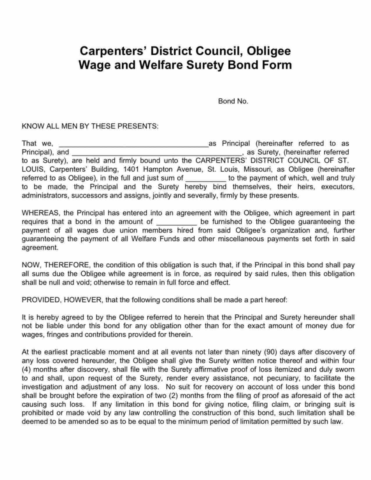 Missouri Wage and Welfare Bond Form