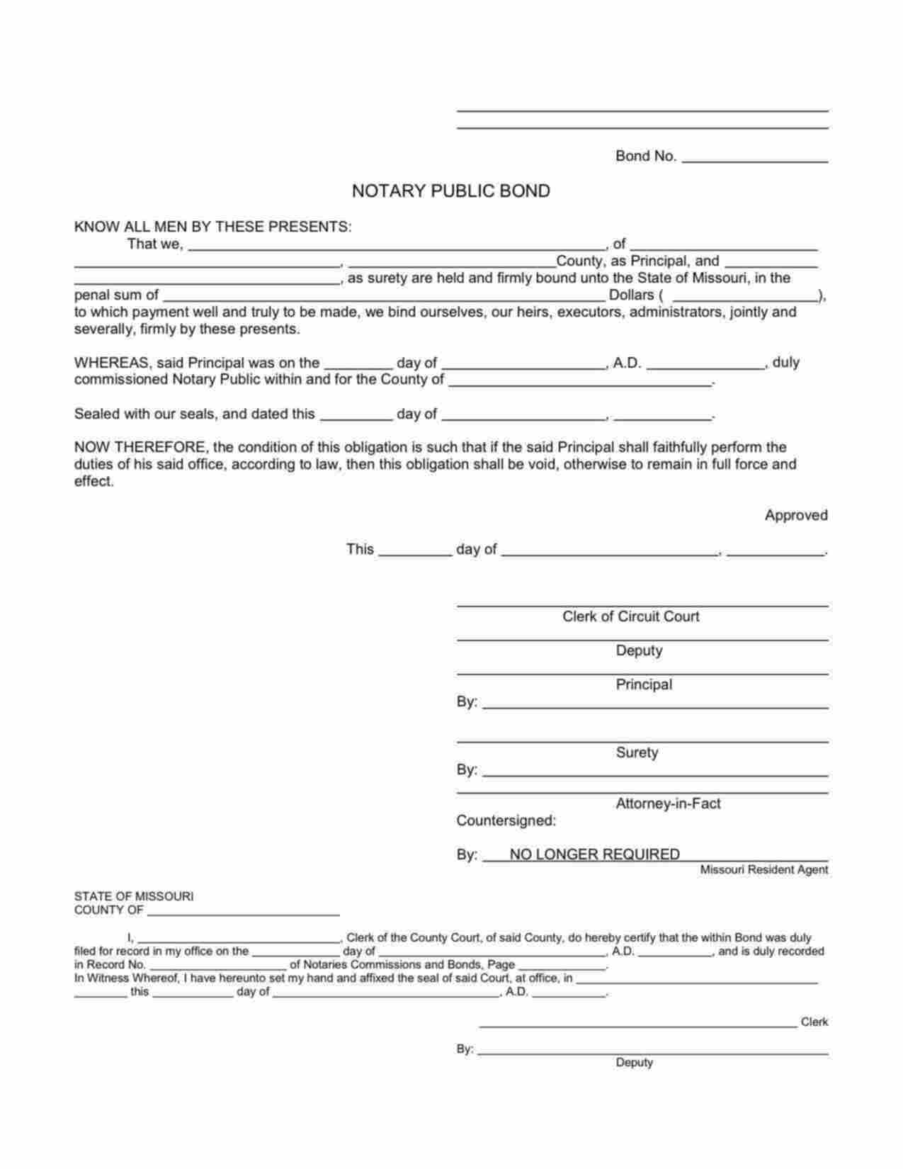 Missouri Notary Public Bond Form