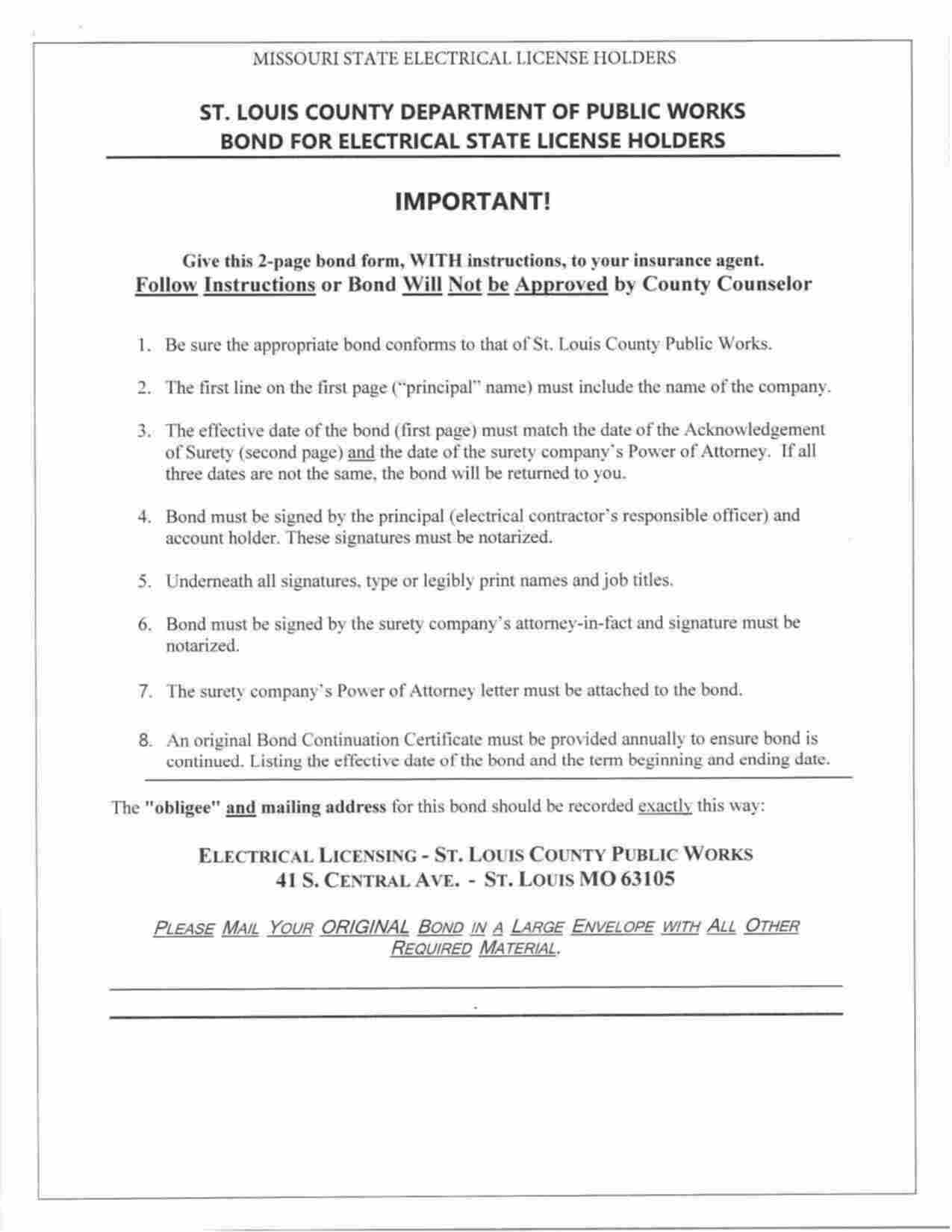 Missouri Electrical Contractors Bond Form