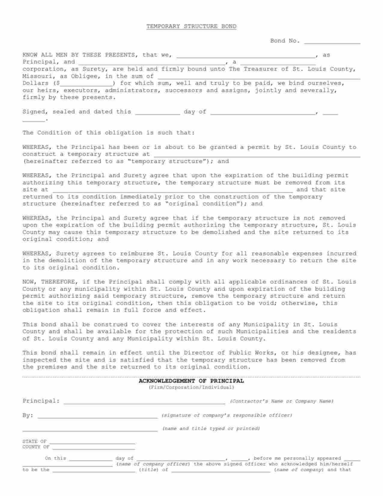 Missouri Temporary Structure Bond Form