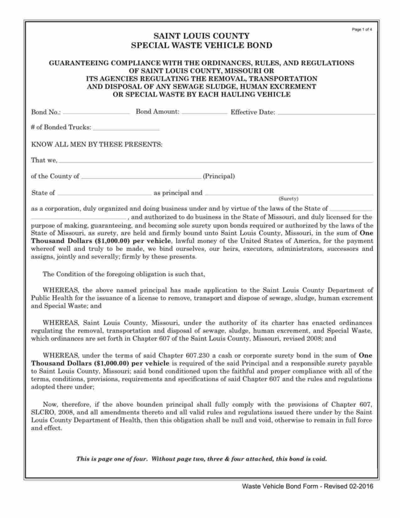 Missouri Special Waste Vehicle Bond Form