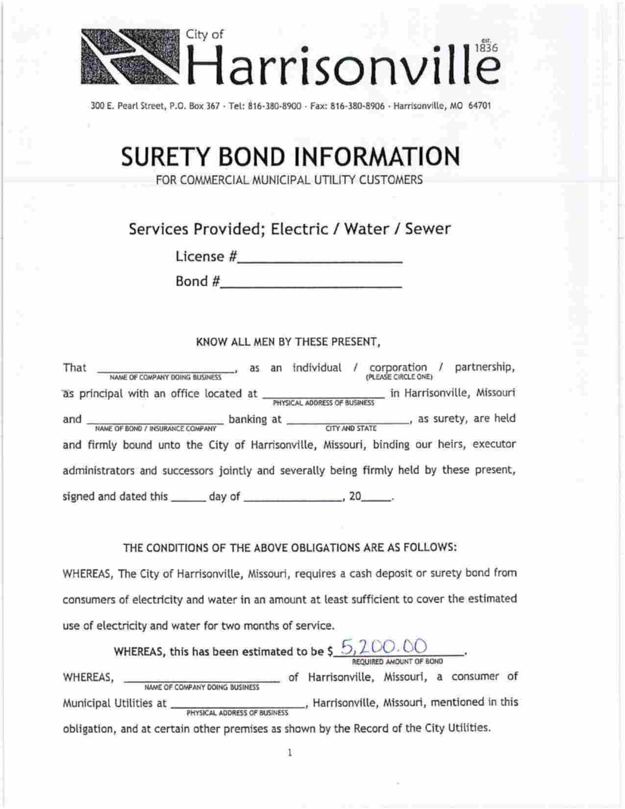 Missouri Utility Deposit Bond Form
