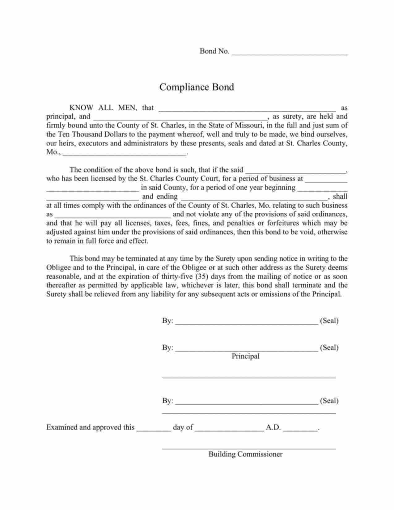 Missouri Pool Installer License Bond Form