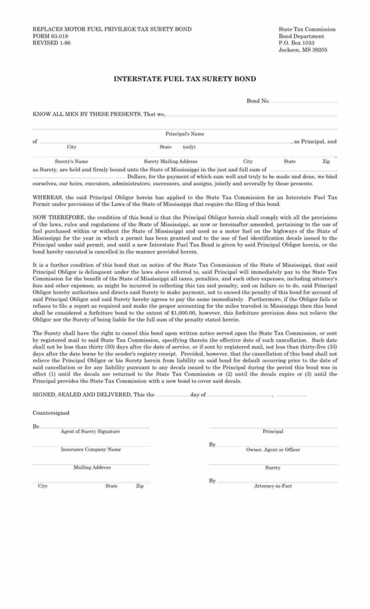 Mississippi Interstate Fuel Tax Bond Form