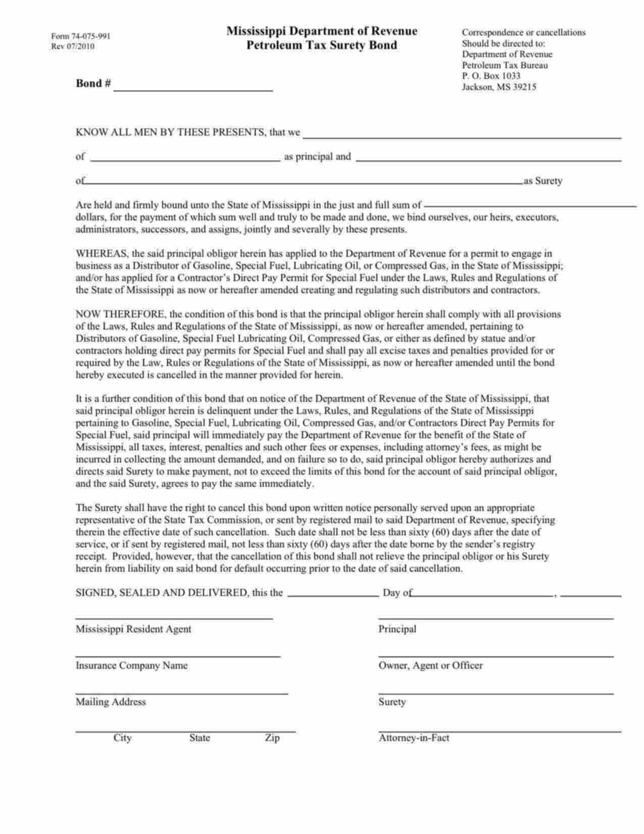 Mississippi Petroleum Tax Bond Form