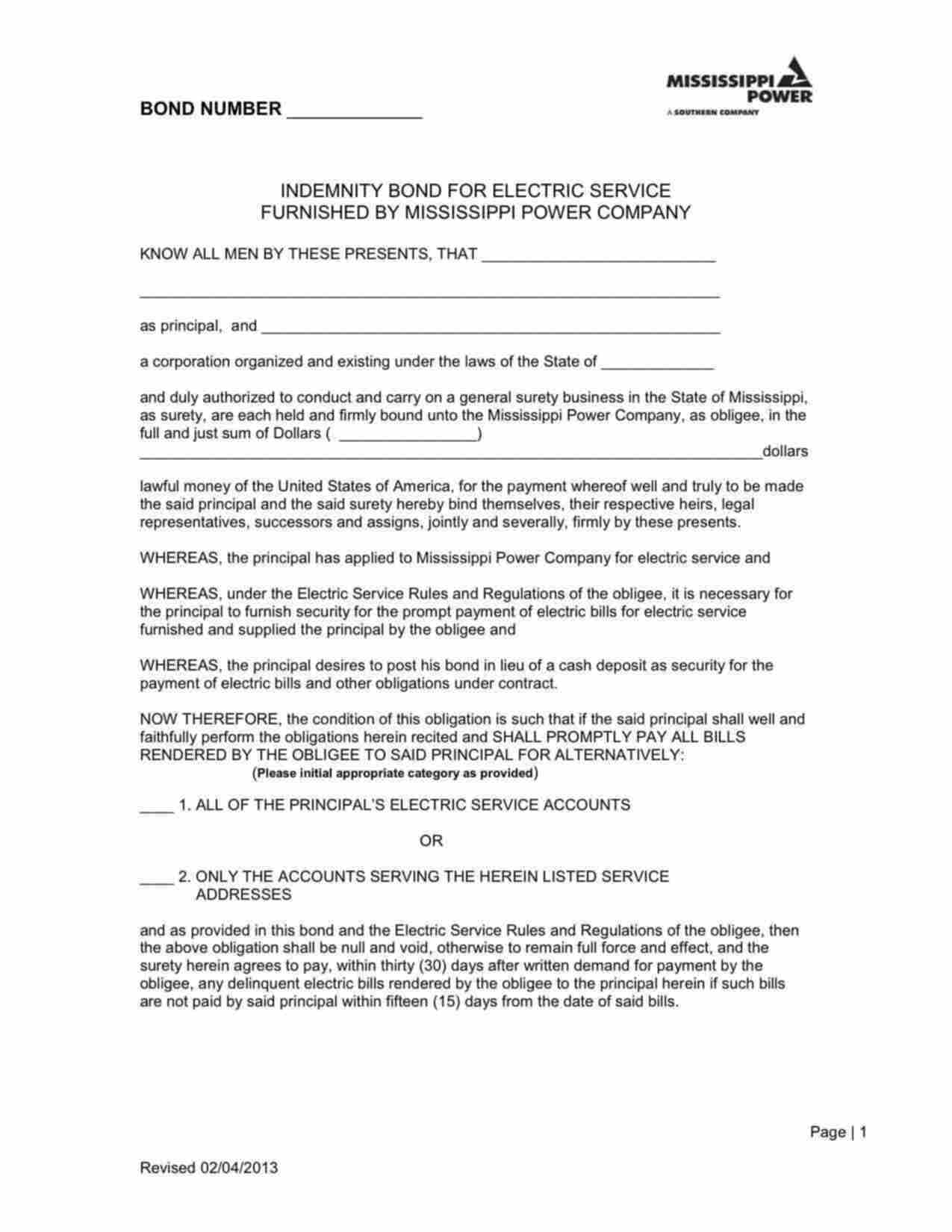 Mississippi Utility Deposit Bond Form