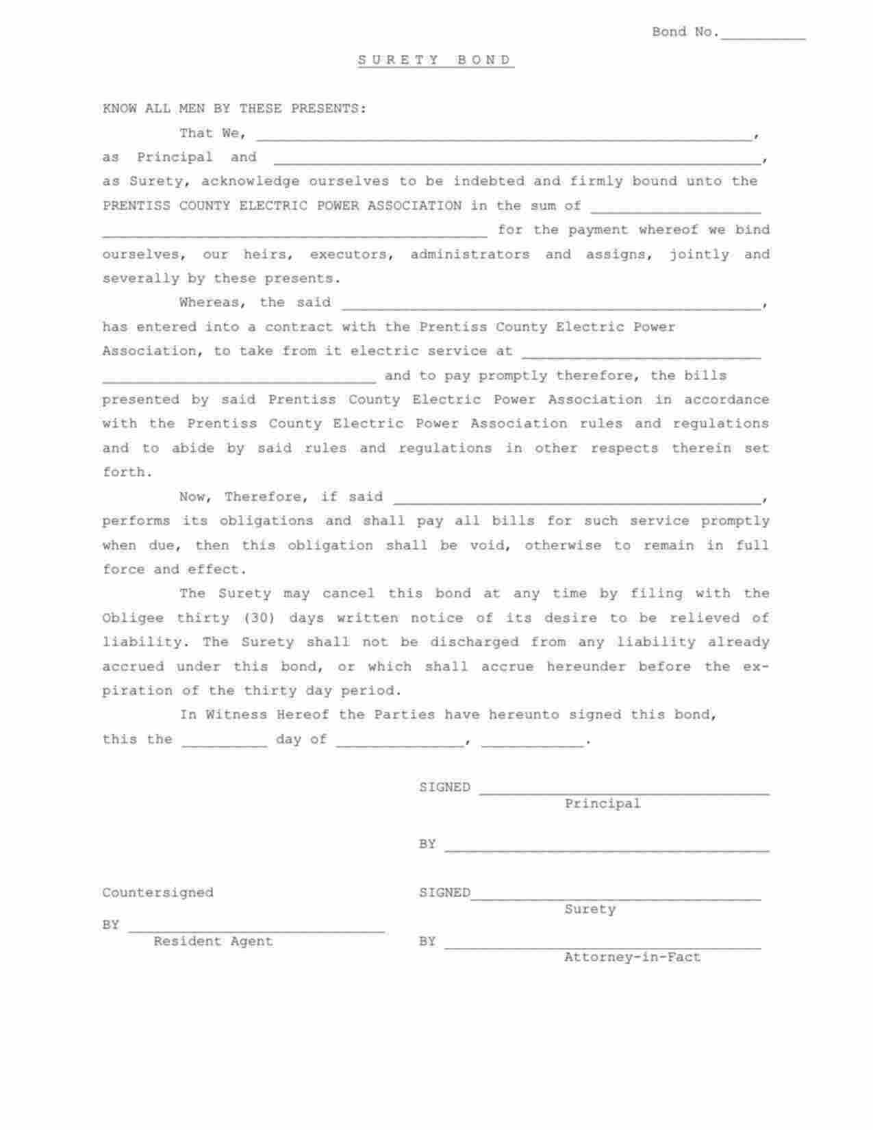 Mississippi Utility Deposit Bond Form