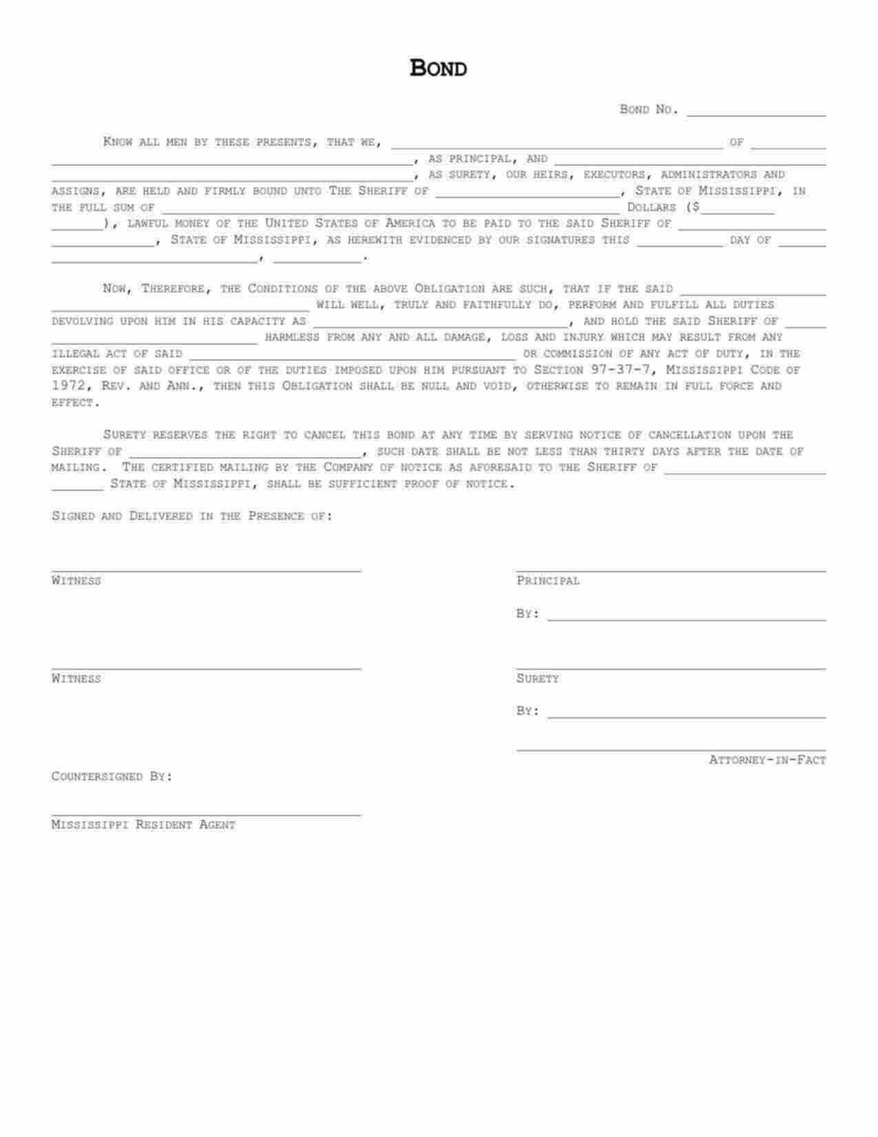 Mississippi Gun Permit: Local Bond Form