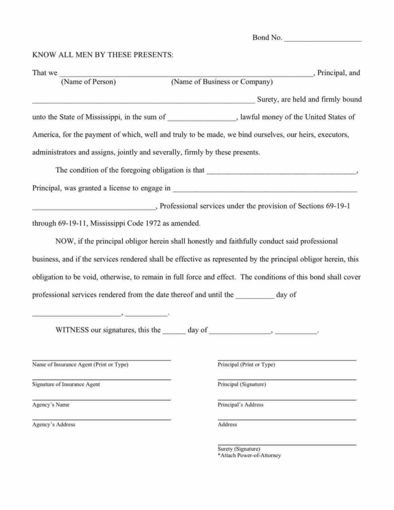 Mississippi Pest Control Bond Form