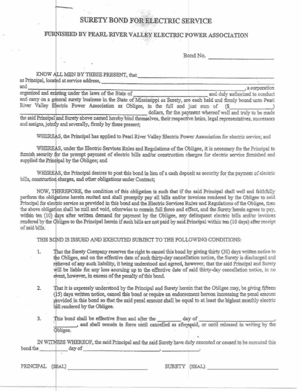 Mississippi Utility Deposit Bond Form