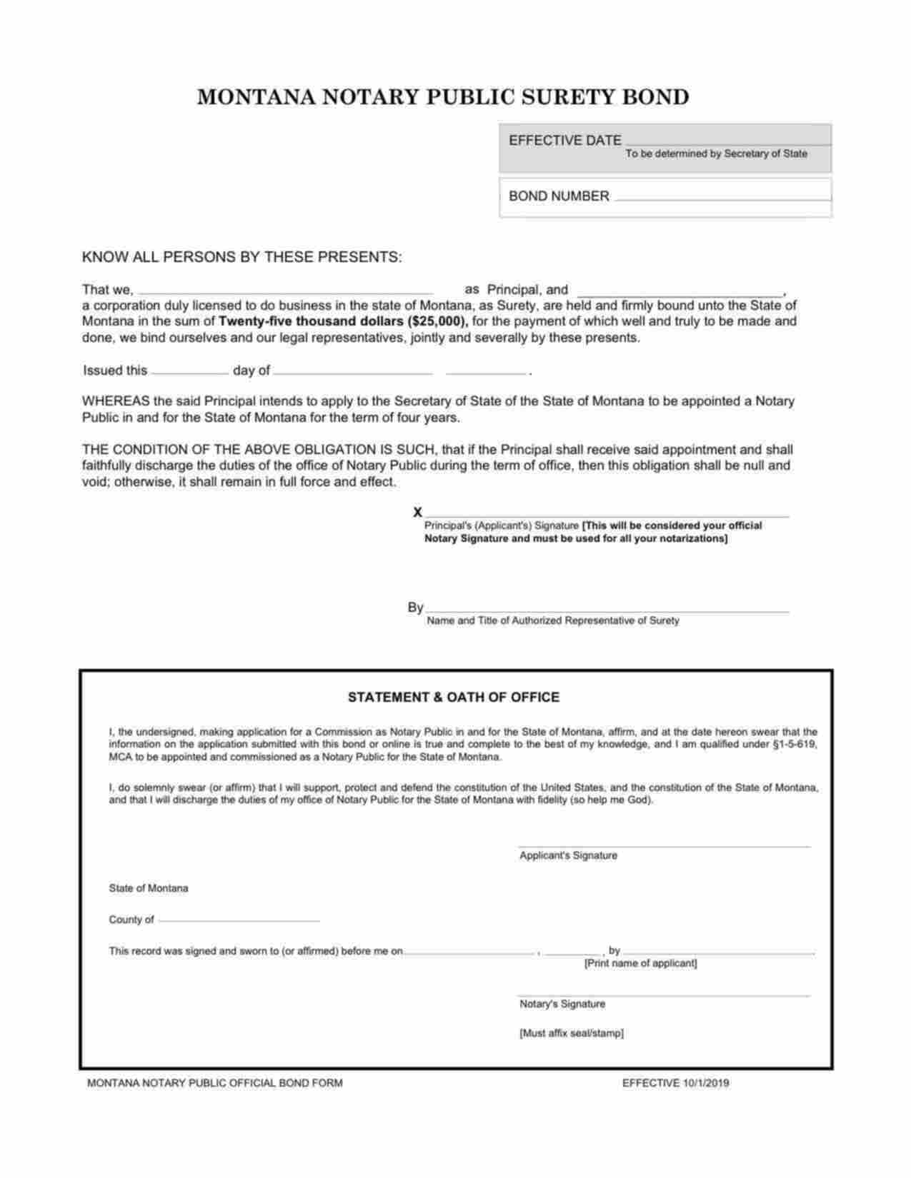 Montana Notary Public Bond Form