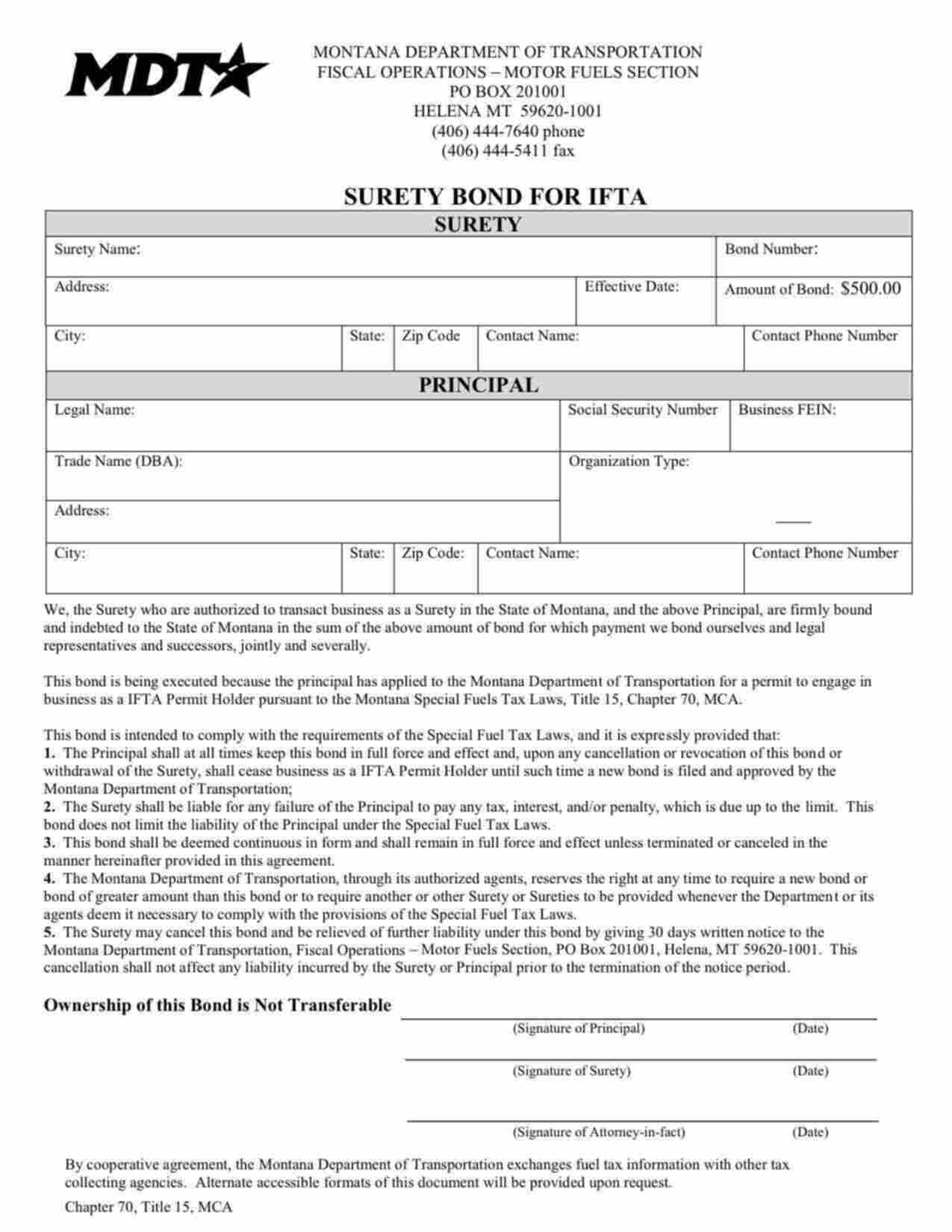 Montana IFTA Permit Holder Bond Form