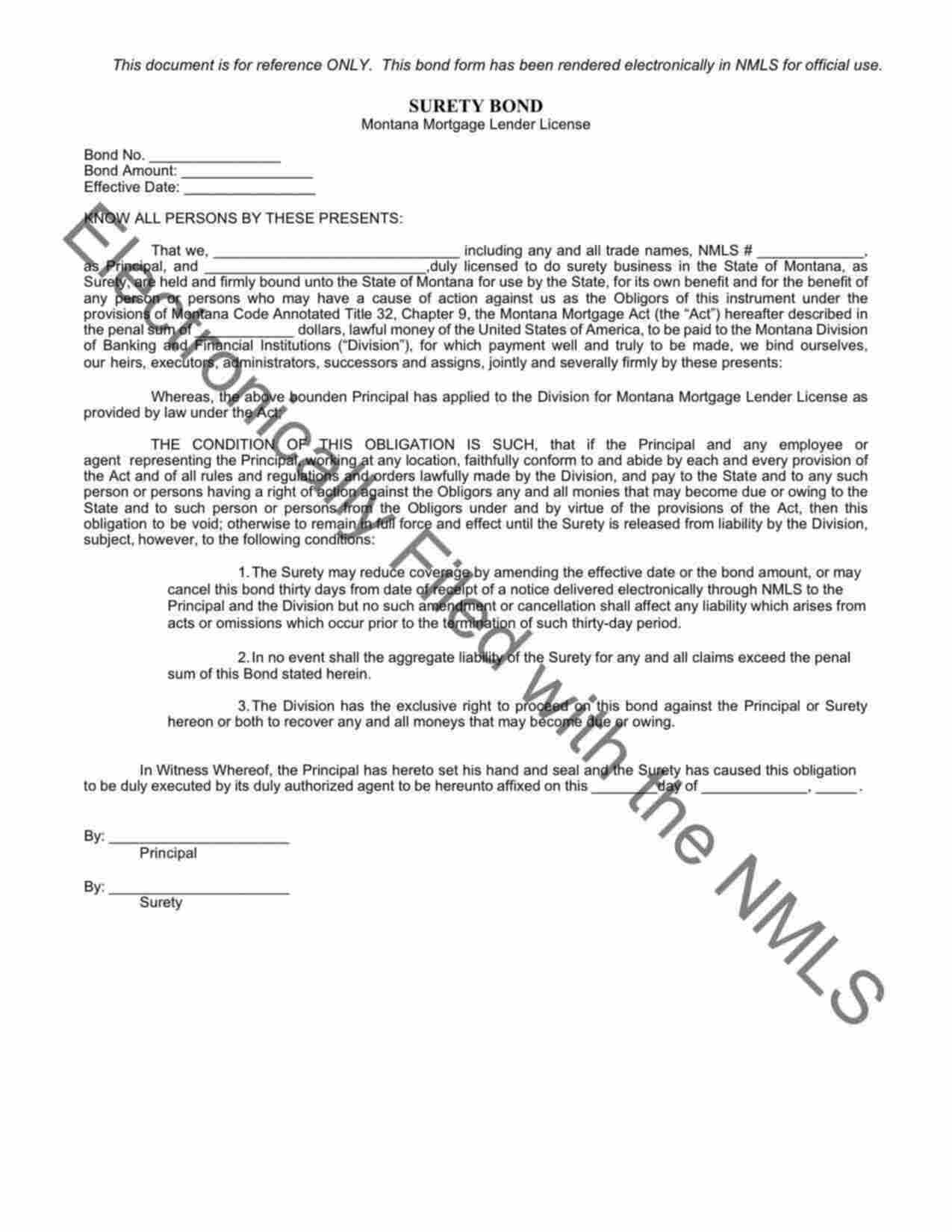 Montana Mortgage Lender Bond Form