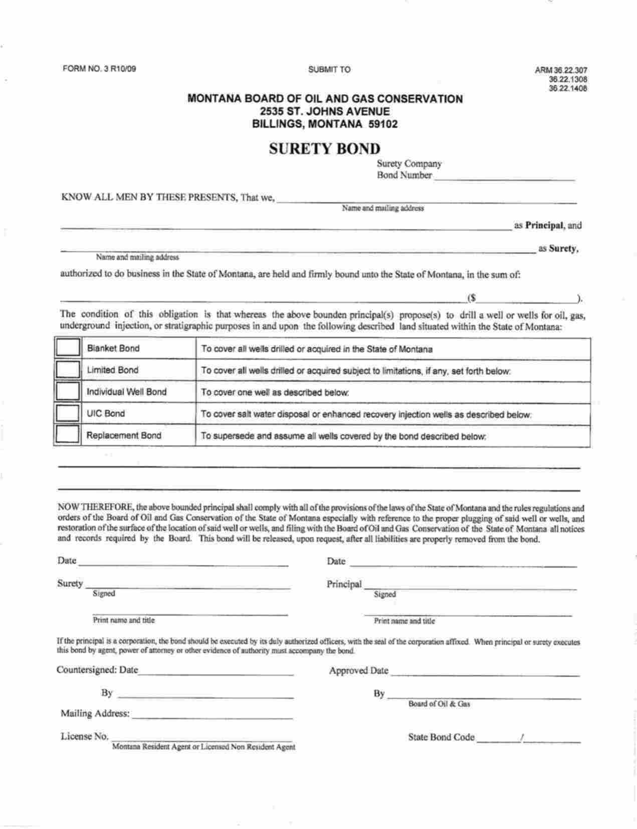 Montana Oil and Gas Drilling Bond Form